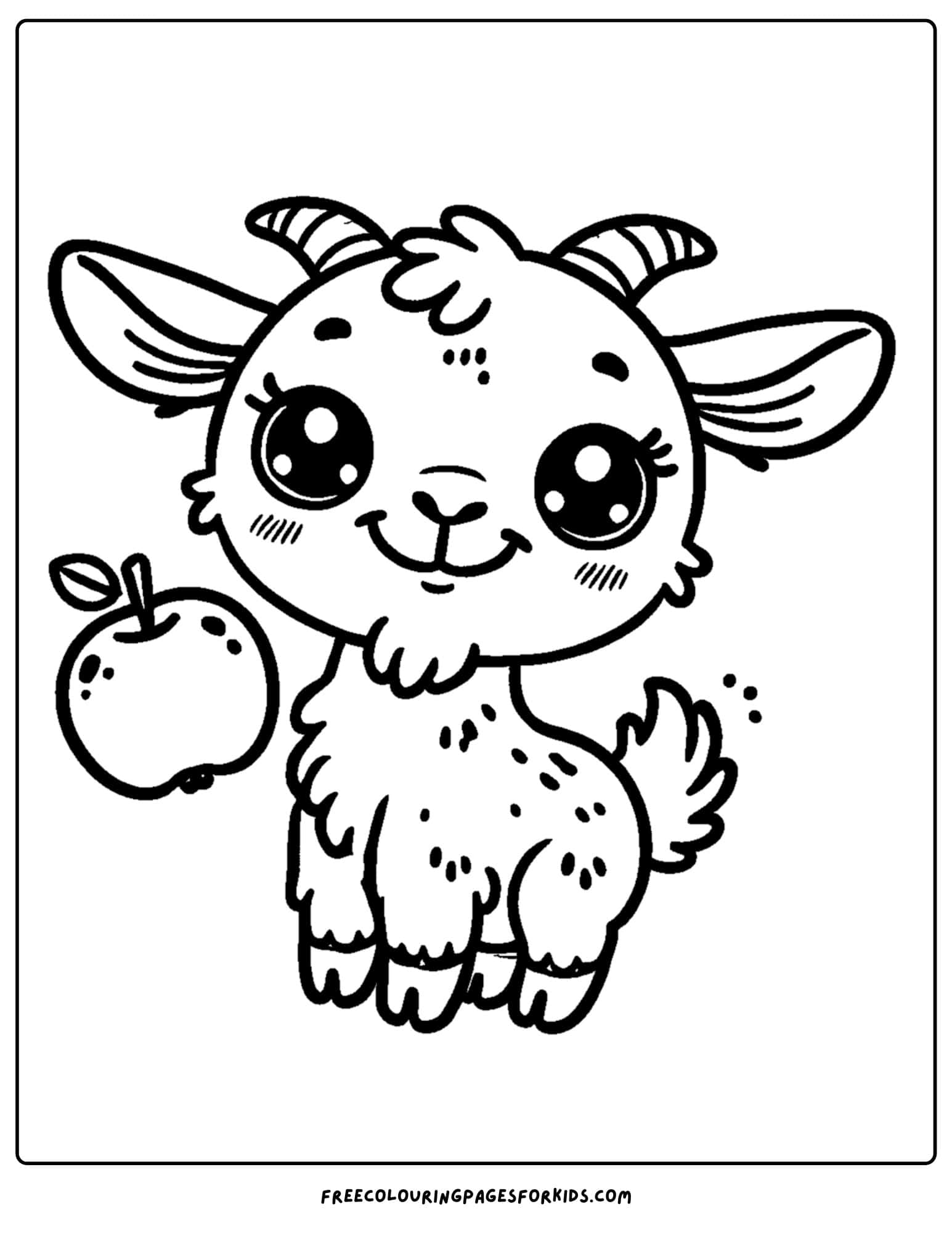 goat eating an apple coloring page