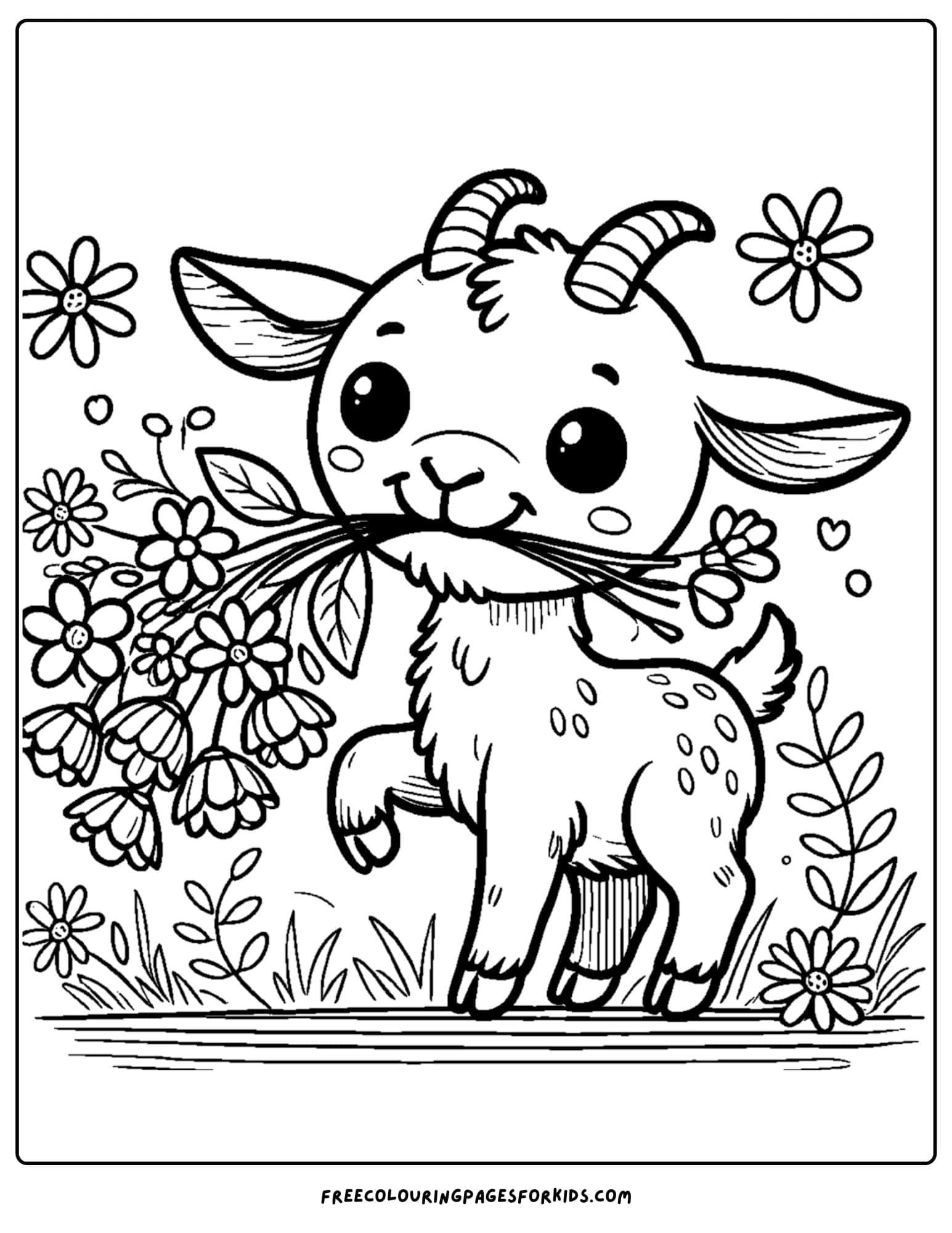 goat eating flowers coloring page