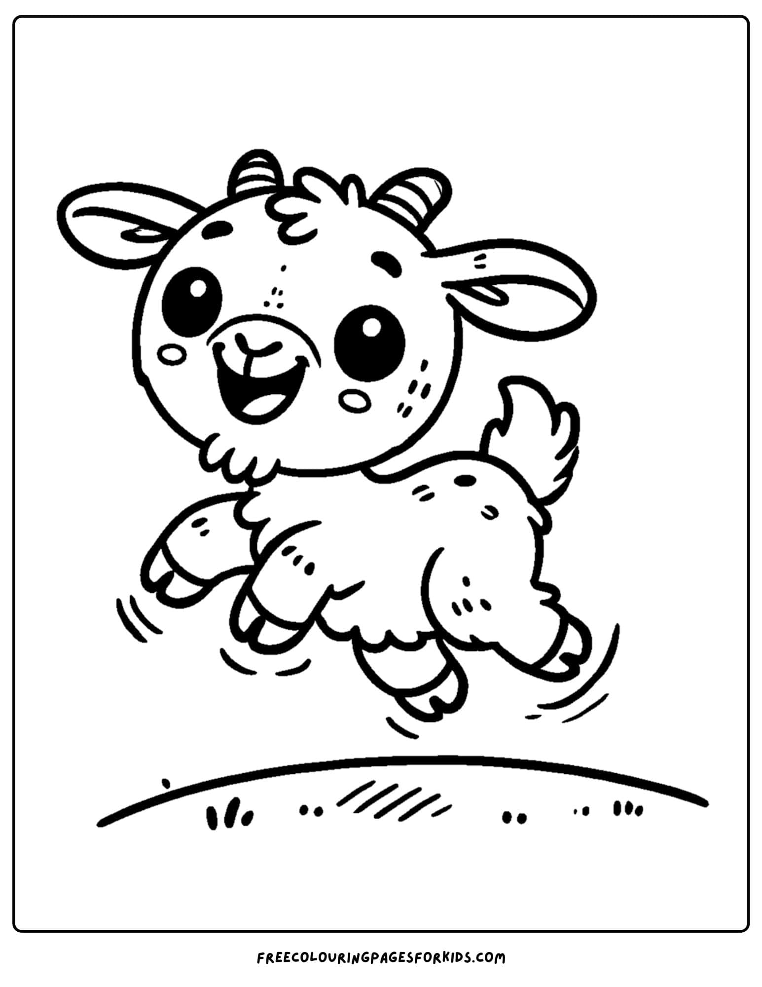 goat hopping and smiling coloring page