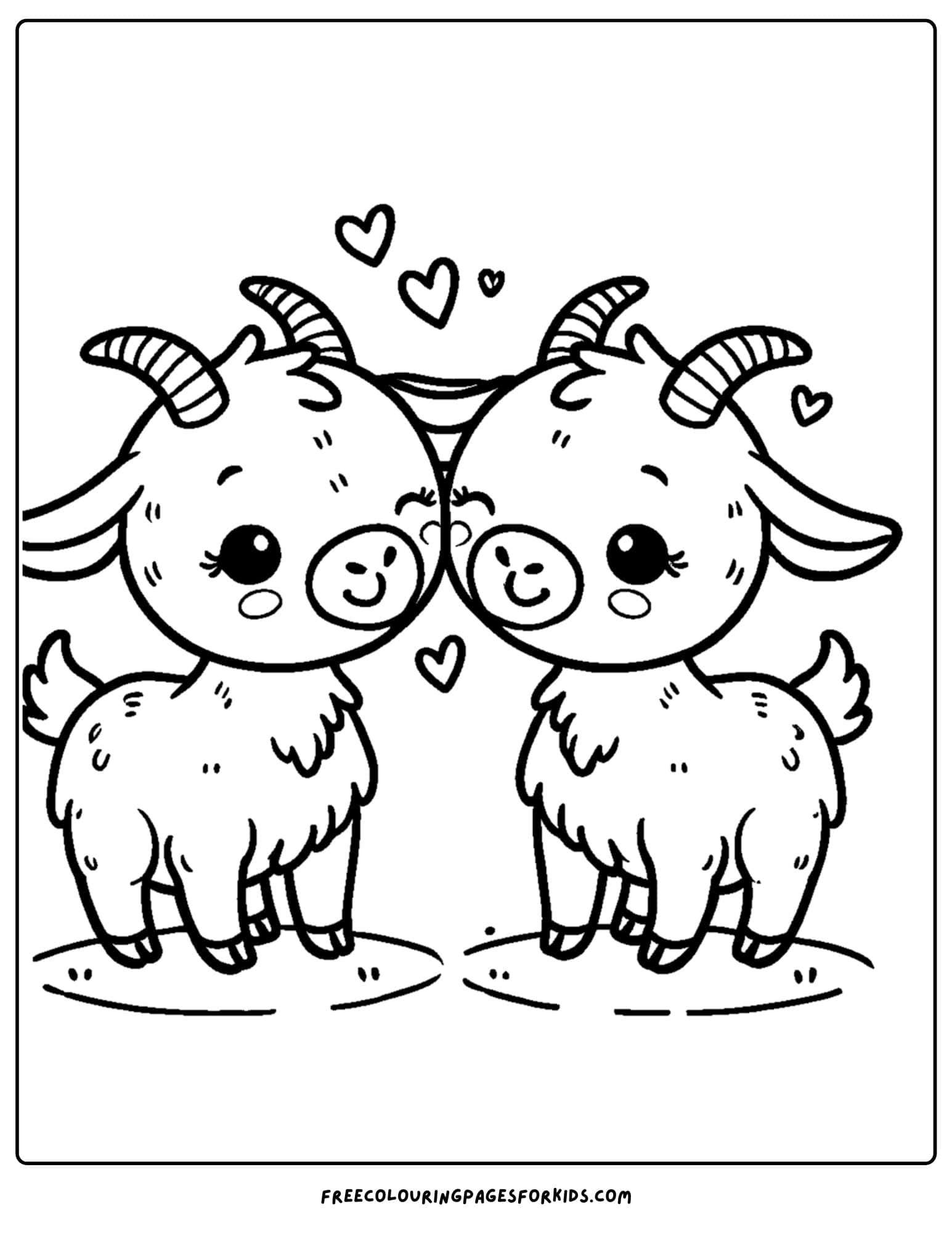 goat nuzzling another goat lovingly coloring page