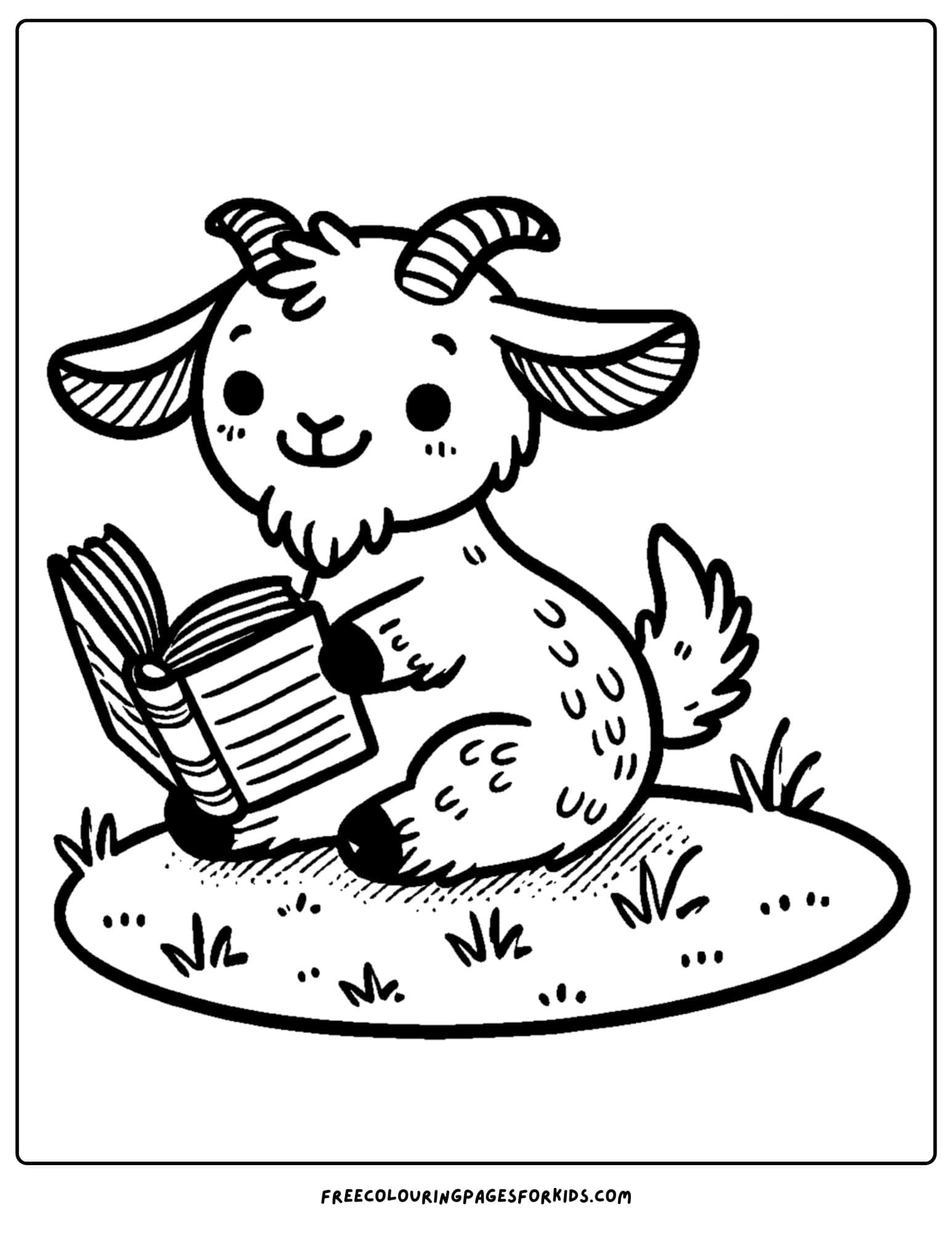 goat sitting quietly reading a book coloring page