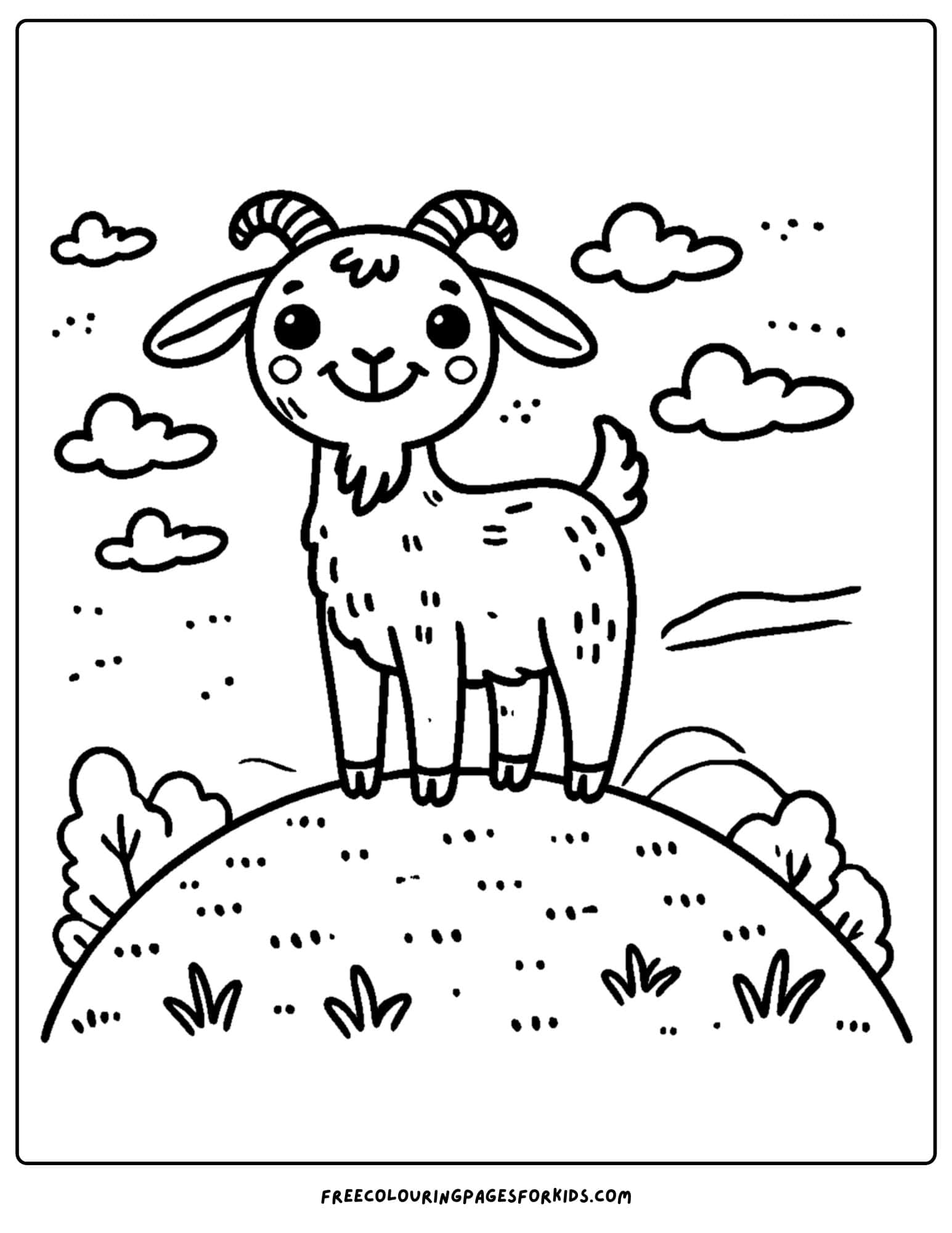 goat stadning on a hill coloring page