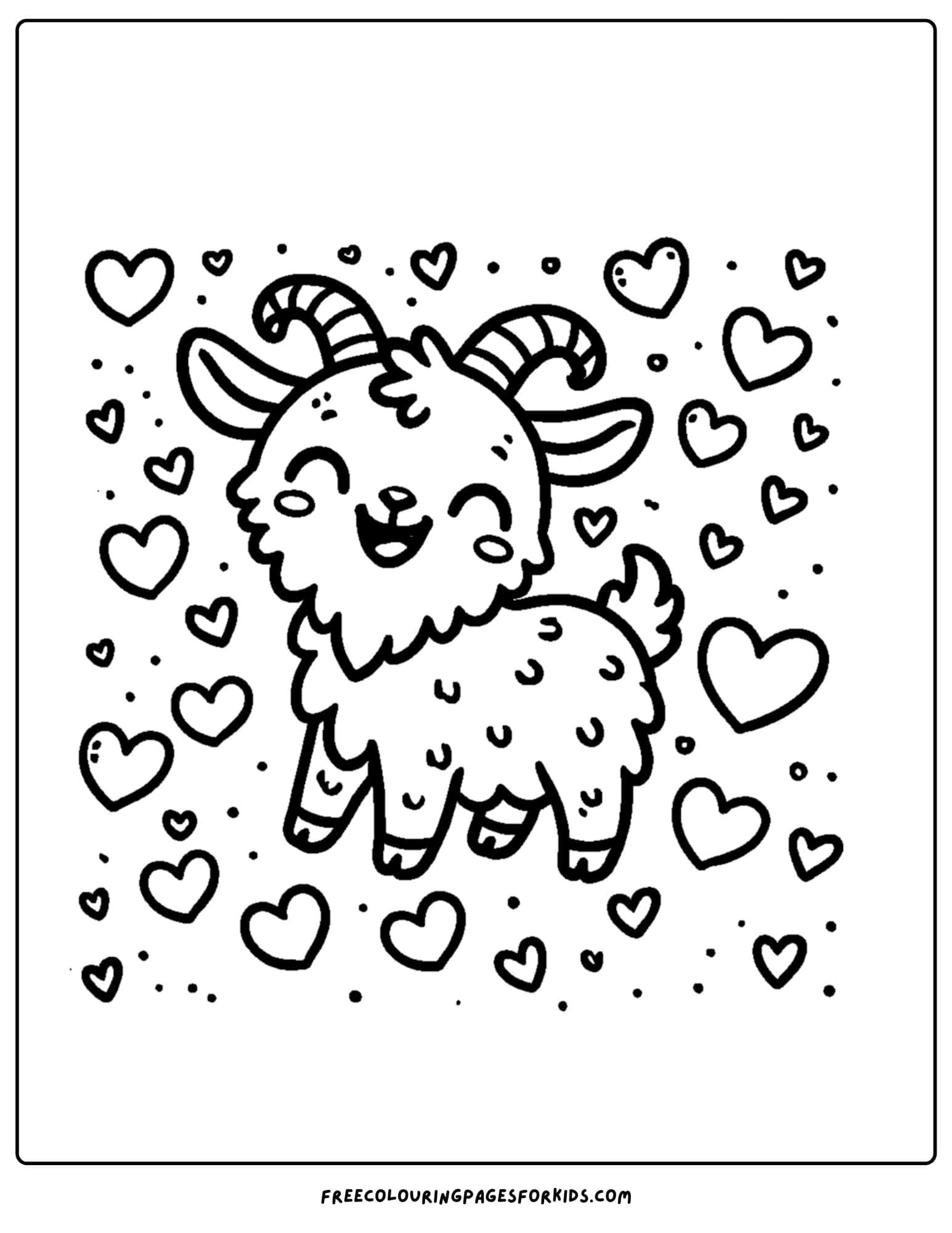 goat surrounded by hearts coloring page