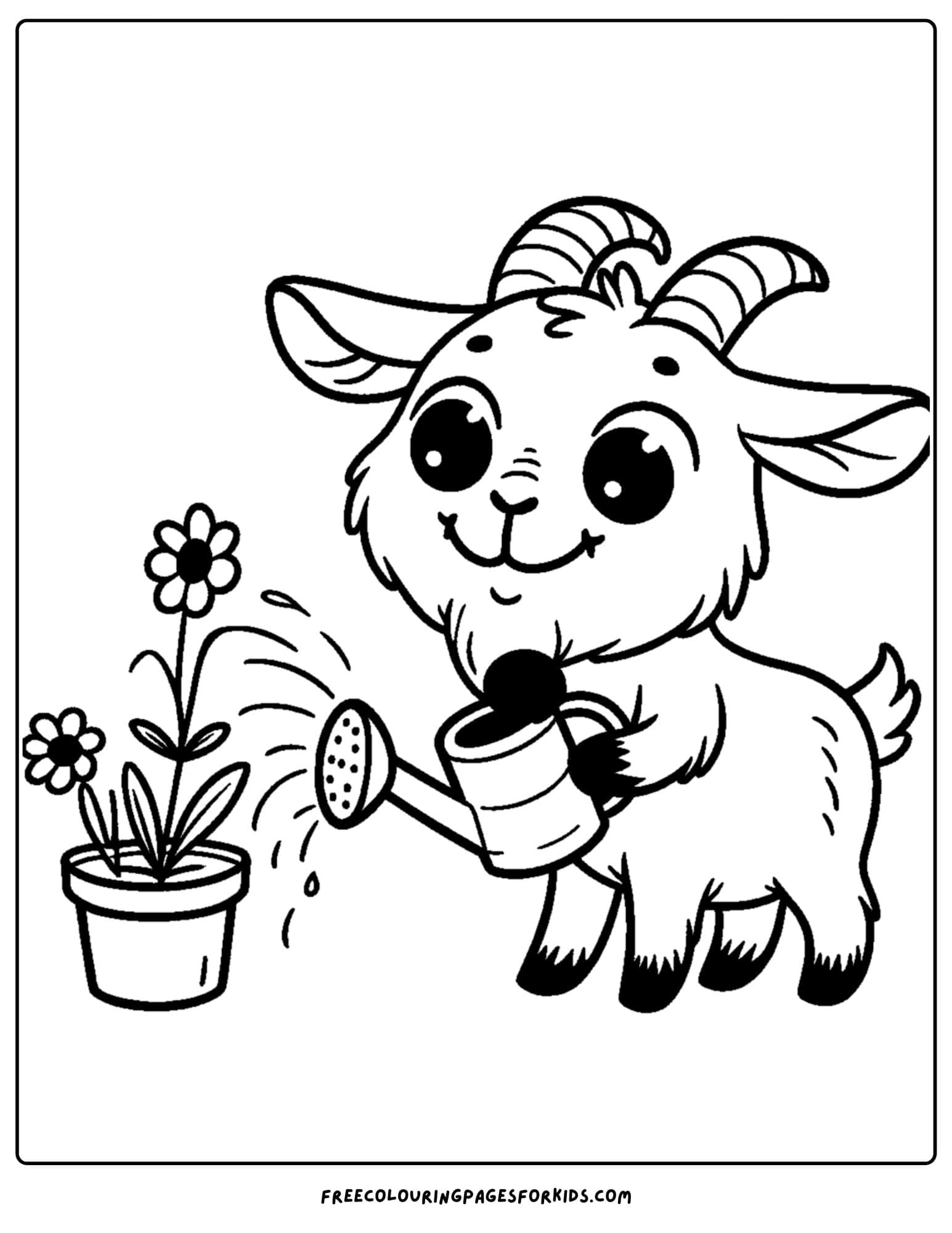 goat watering flowers coloring page