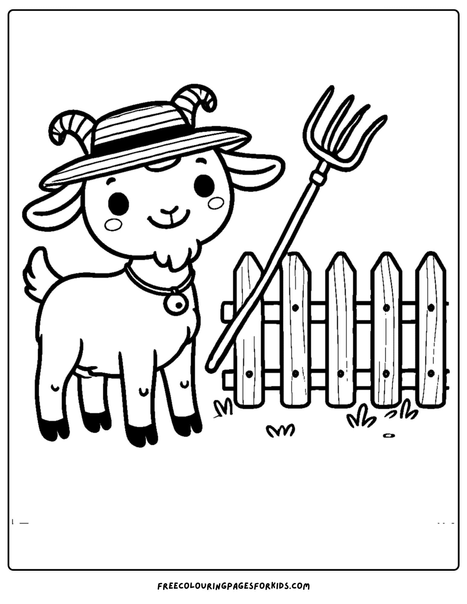 goat wearing a farmer hat coloring page