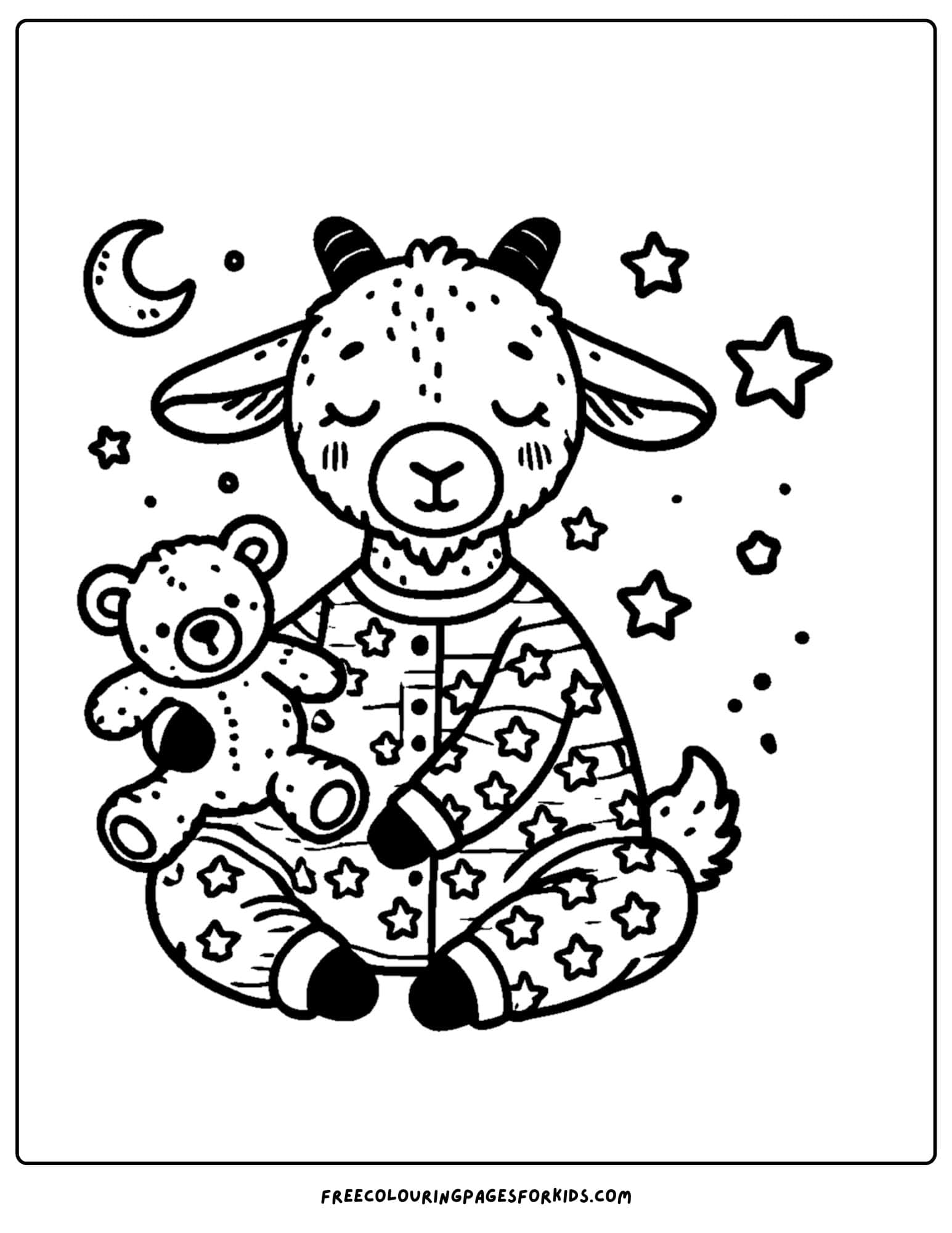 goat dressed for bed wearing pajamas coloring page