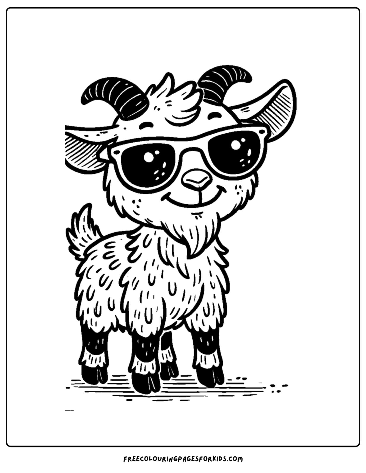 goat looking cool wearing sunglasses coloring page