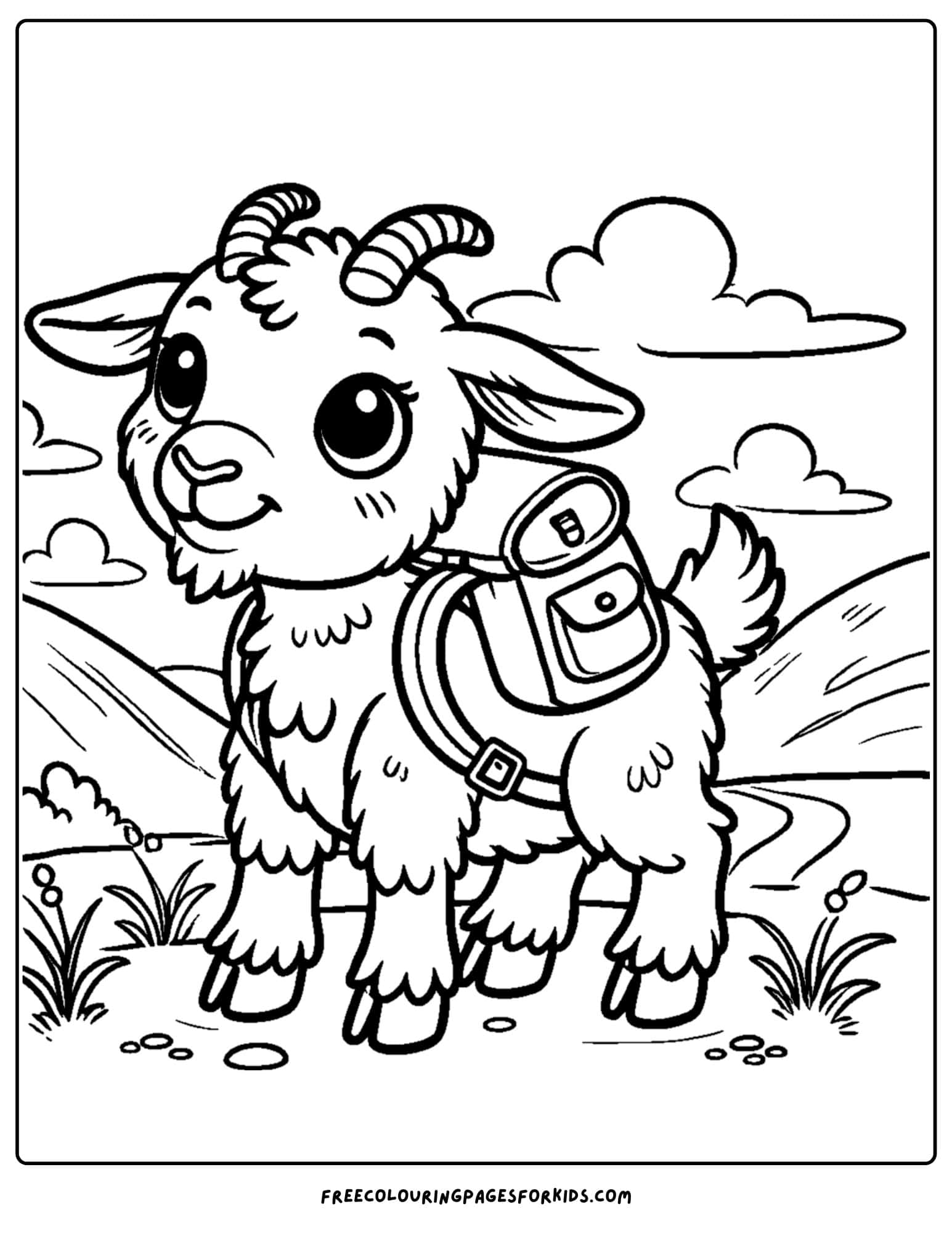 goat hiking with a backpack coloring page