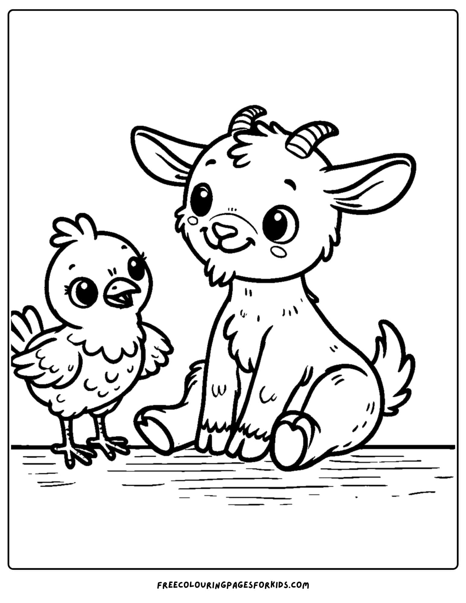 goat with a chicken friend coloring page