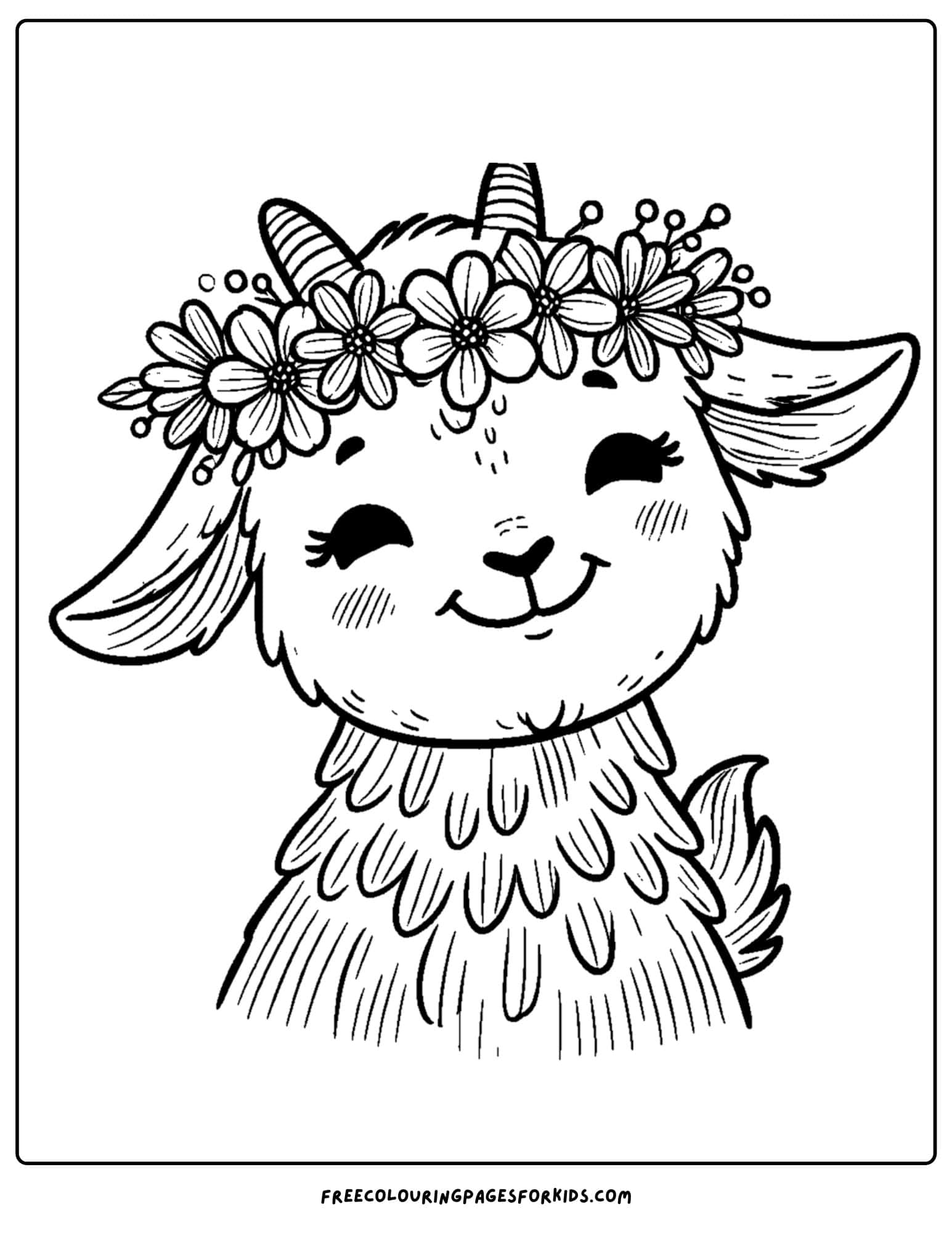 goat wearing a flower crown coloring page