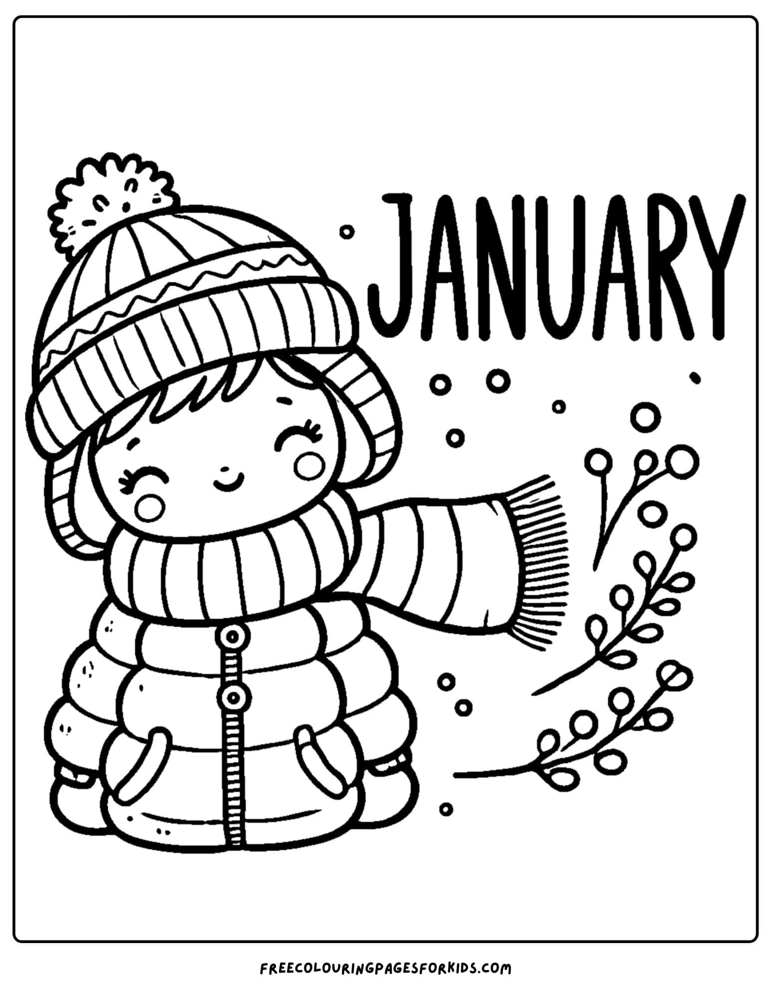 january themed child bundled up coloring page