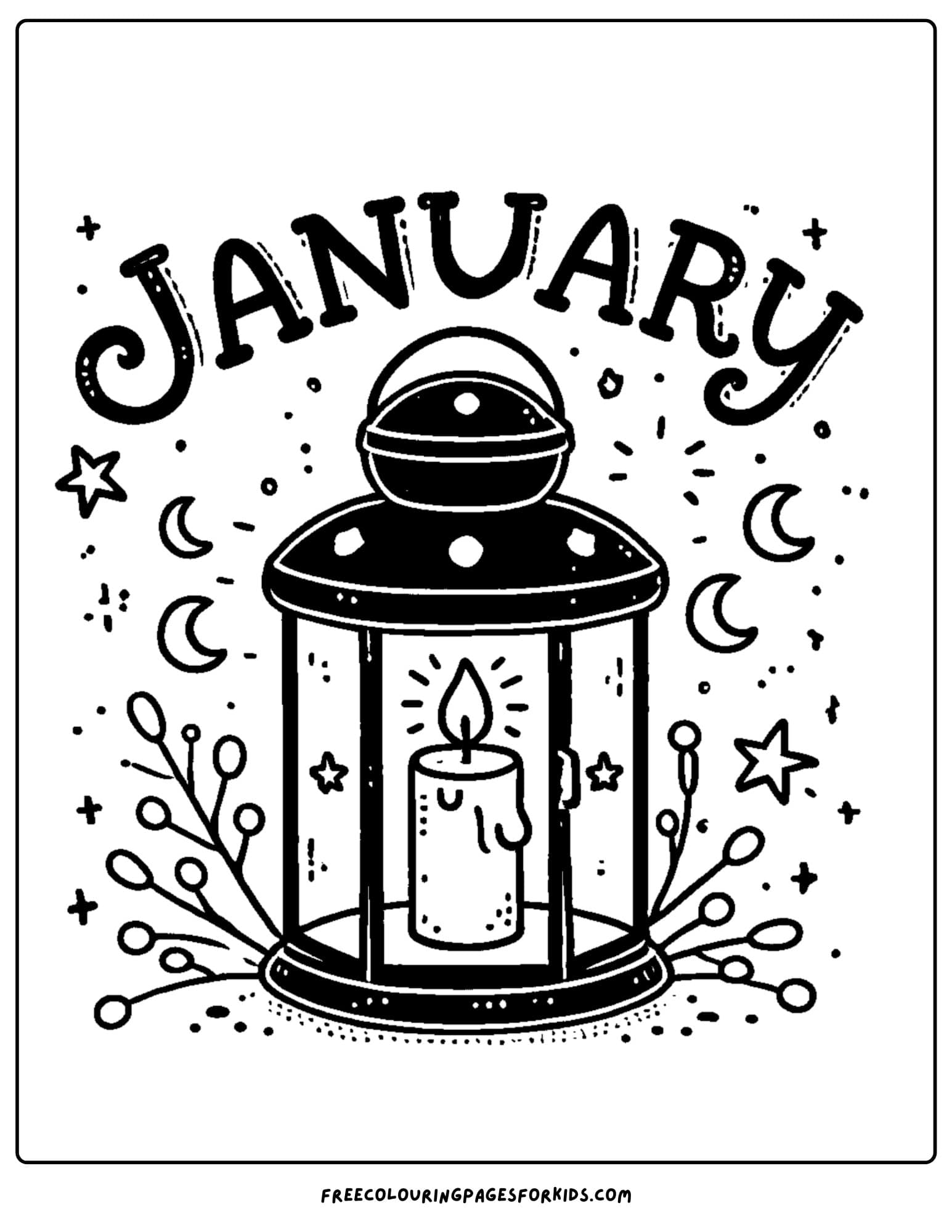 january themed candle and latern coloring page