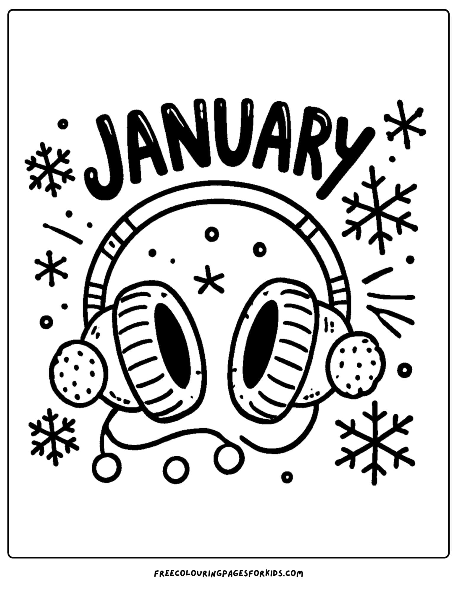 january themed earmuffs coloring page