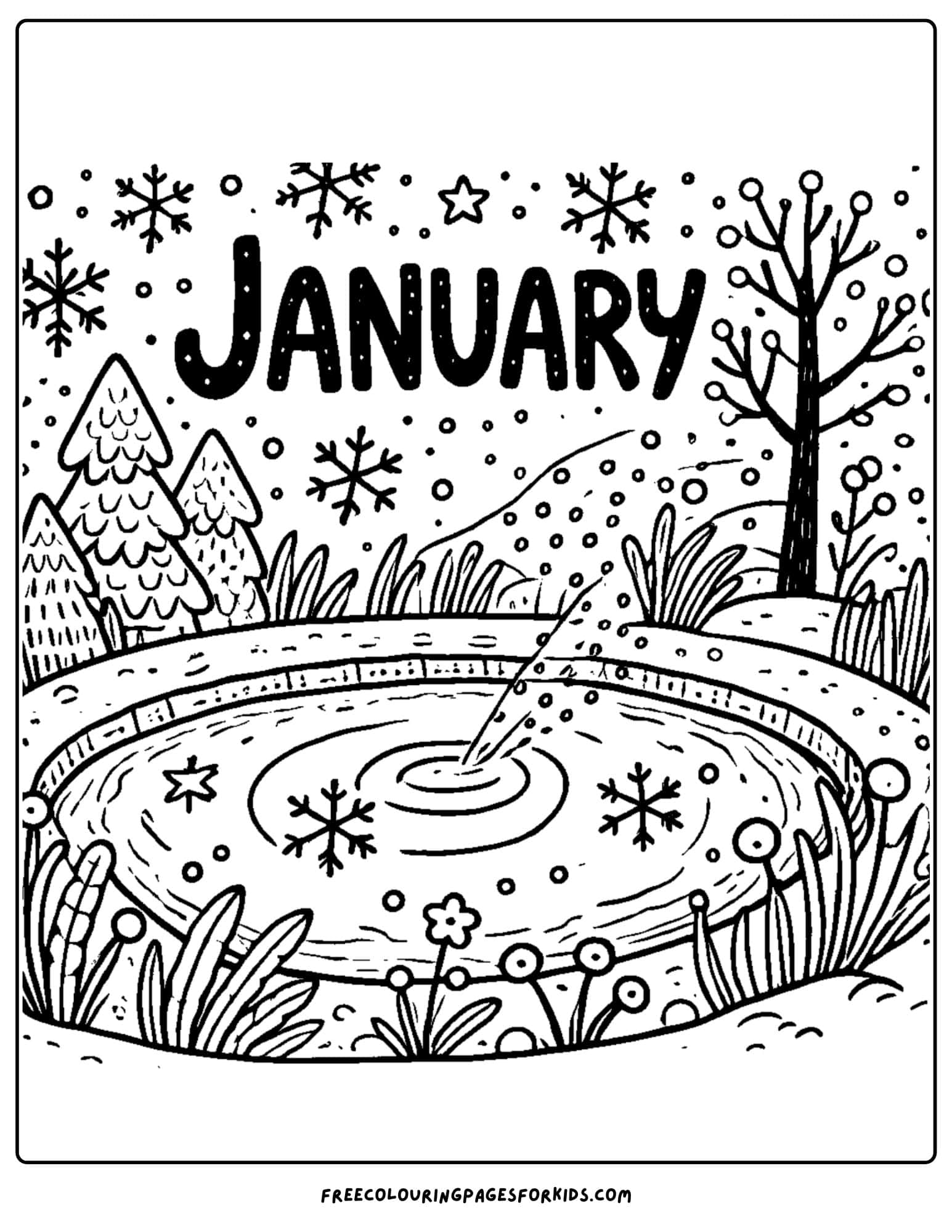 january themed frozen pond coloring page