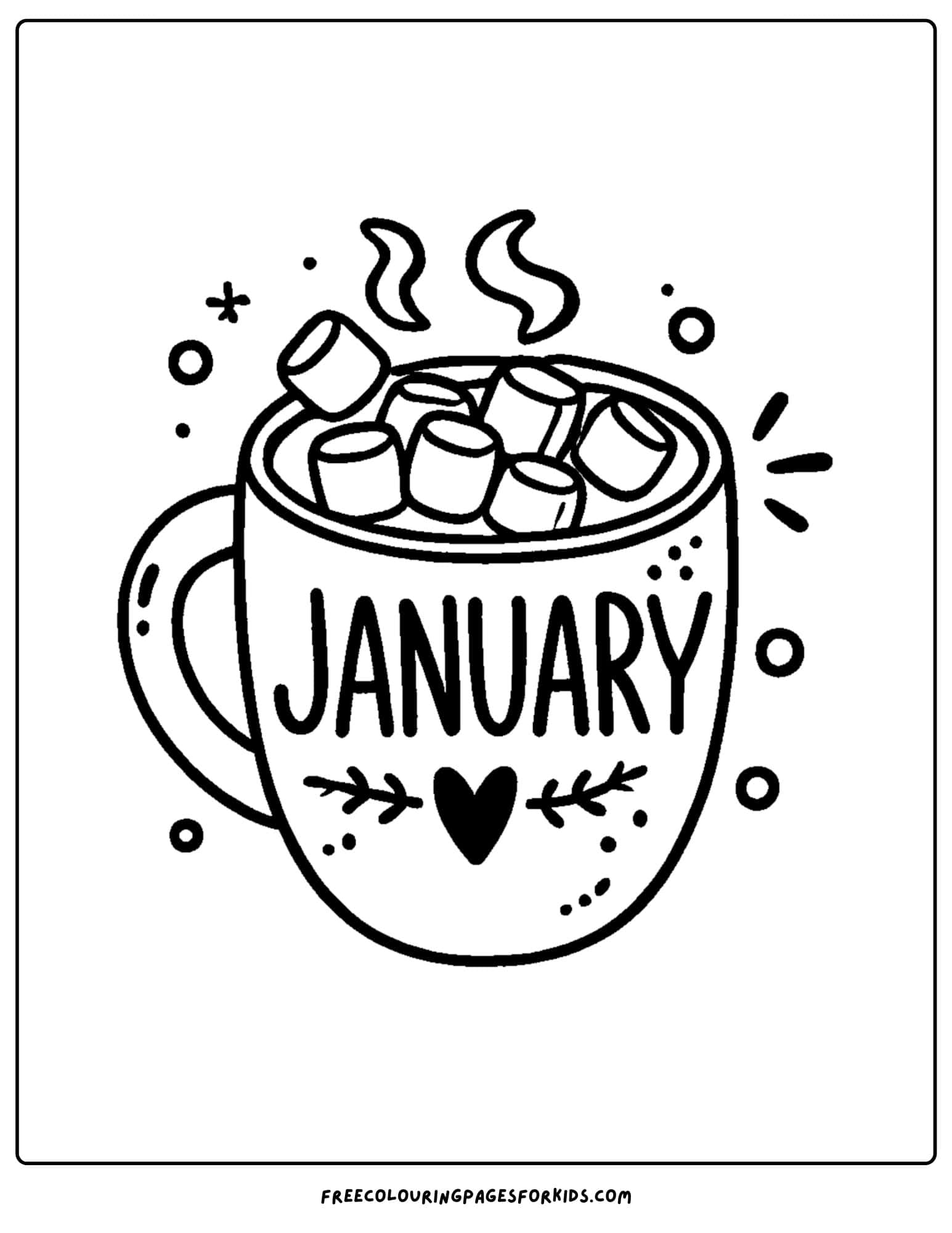 january themed hot chocolate coloring page