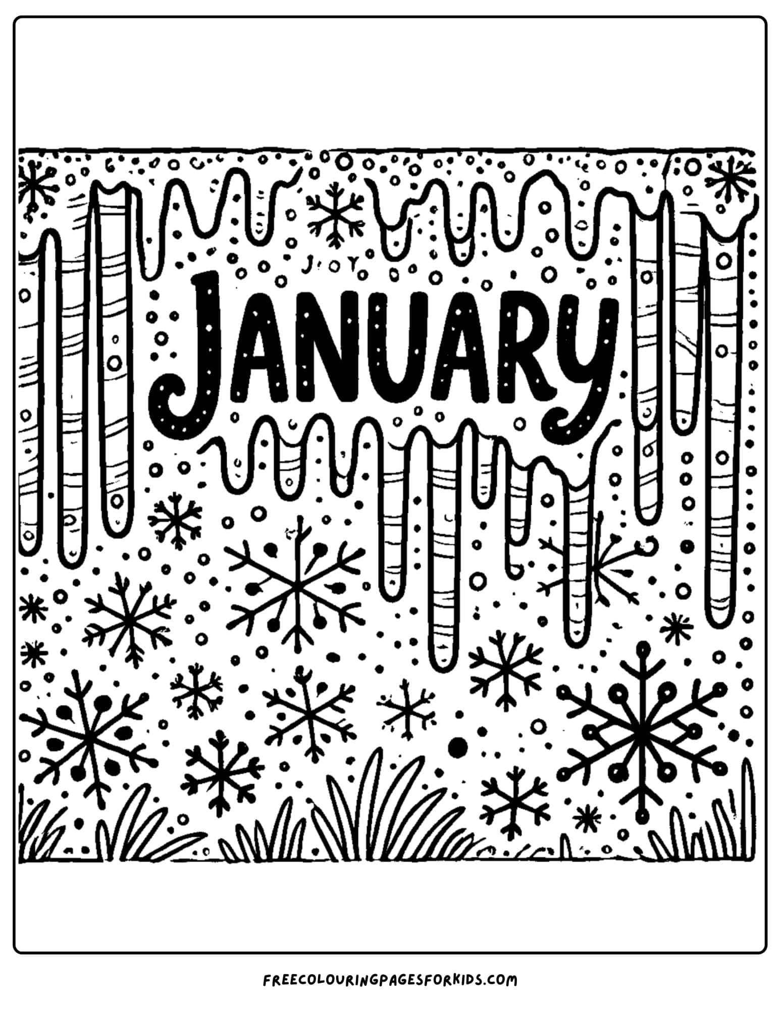 january themed froen icicles coloring page