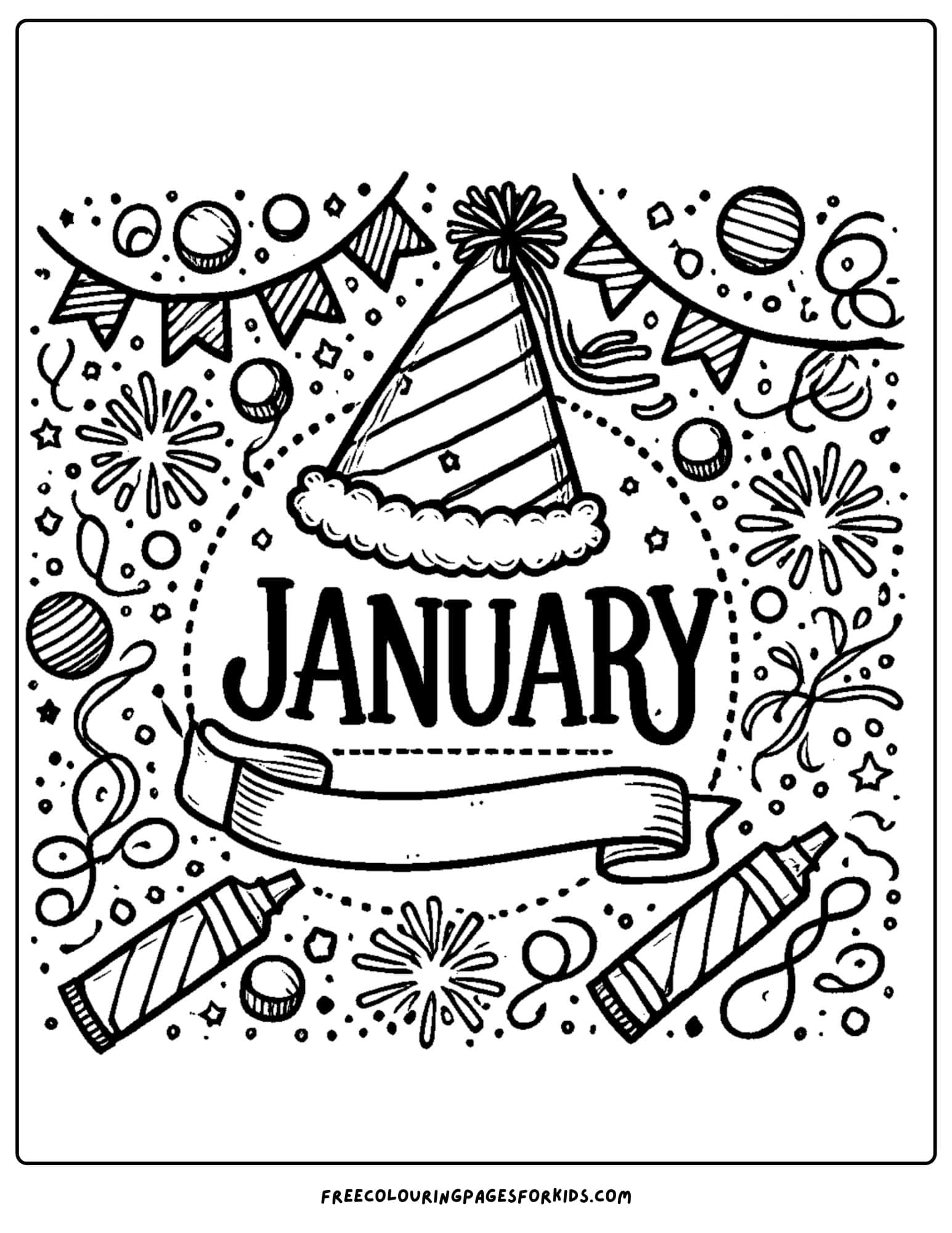 january celebrations for the new year coloring page