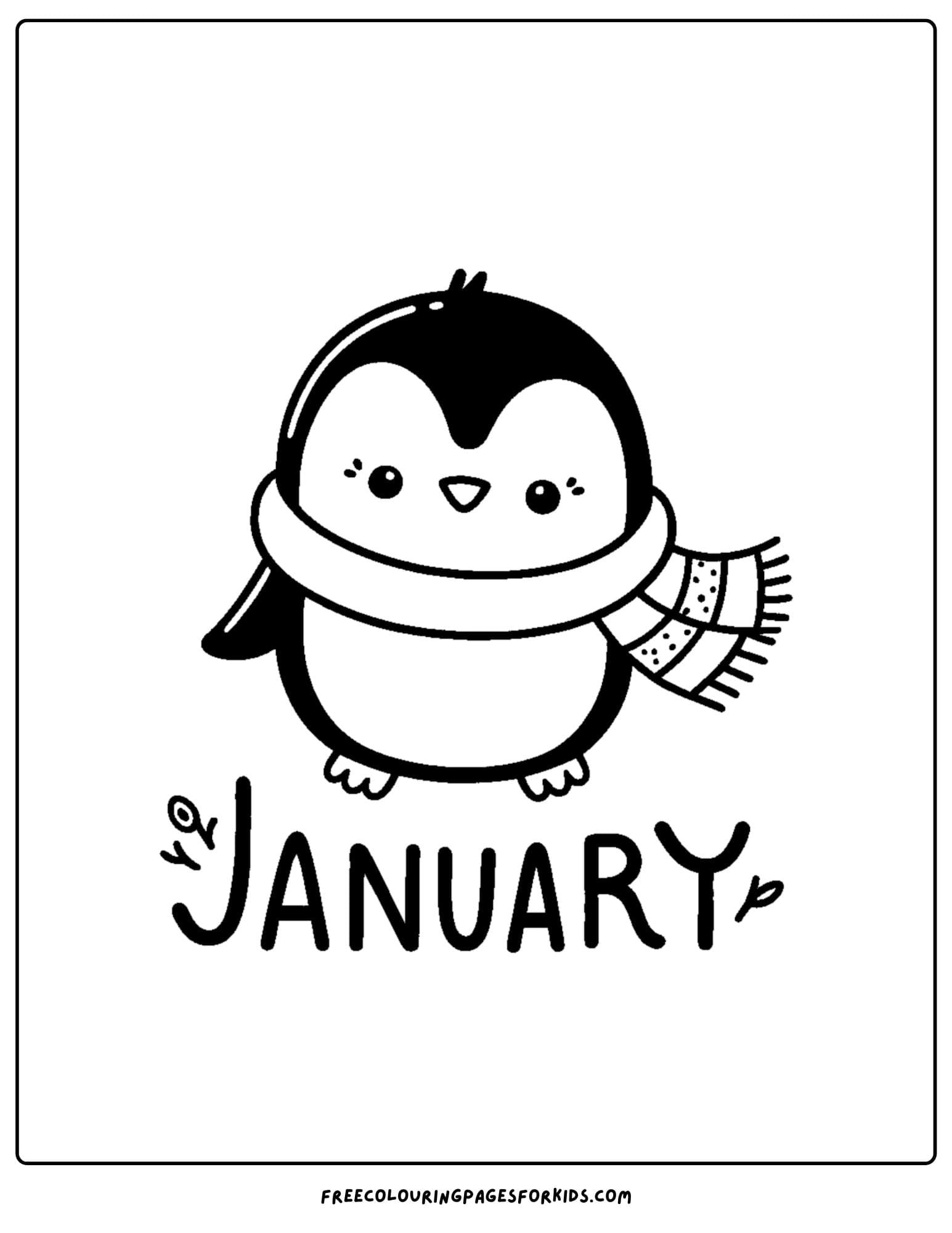 january themed penguin coloring page