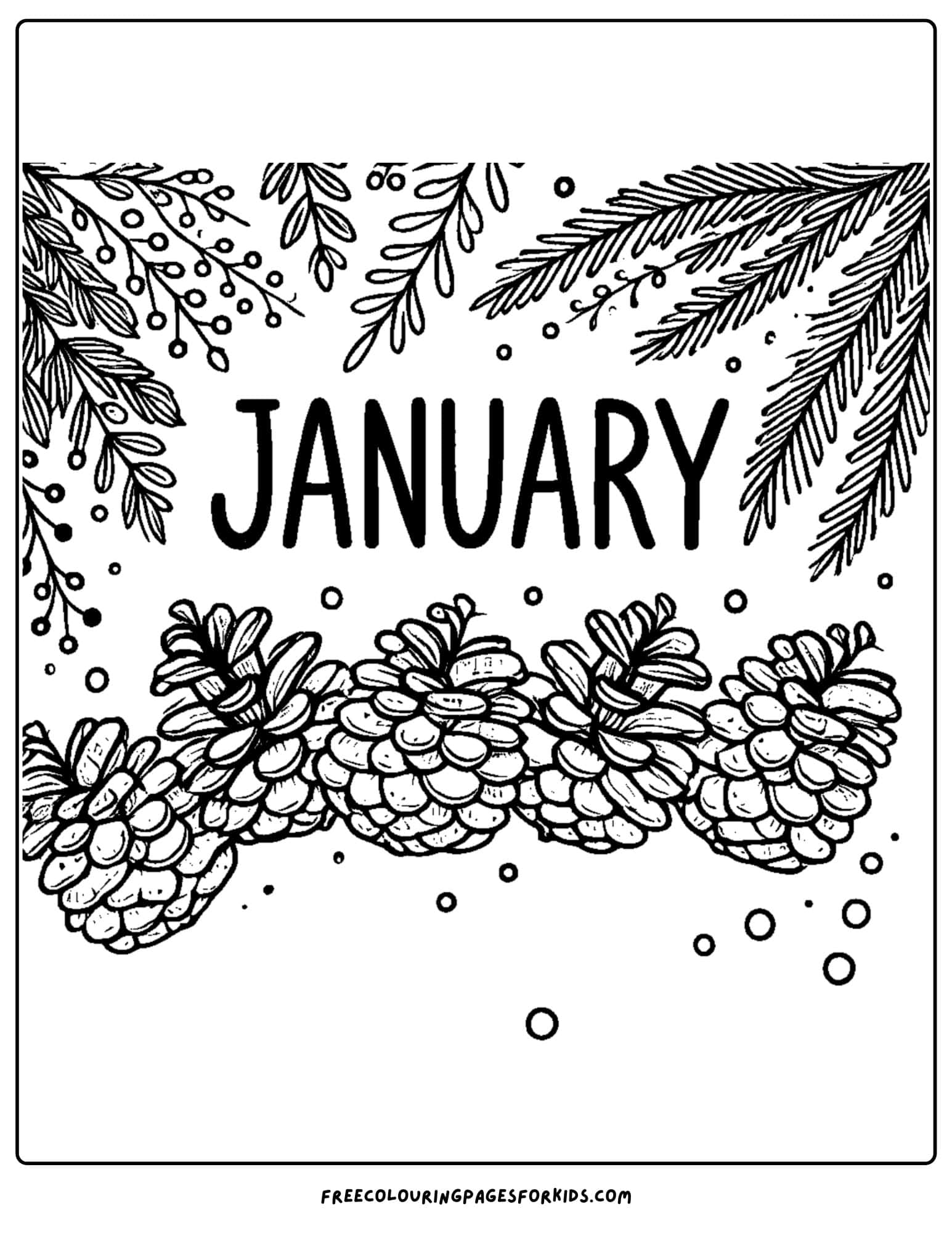 january themed pine cones coloring page