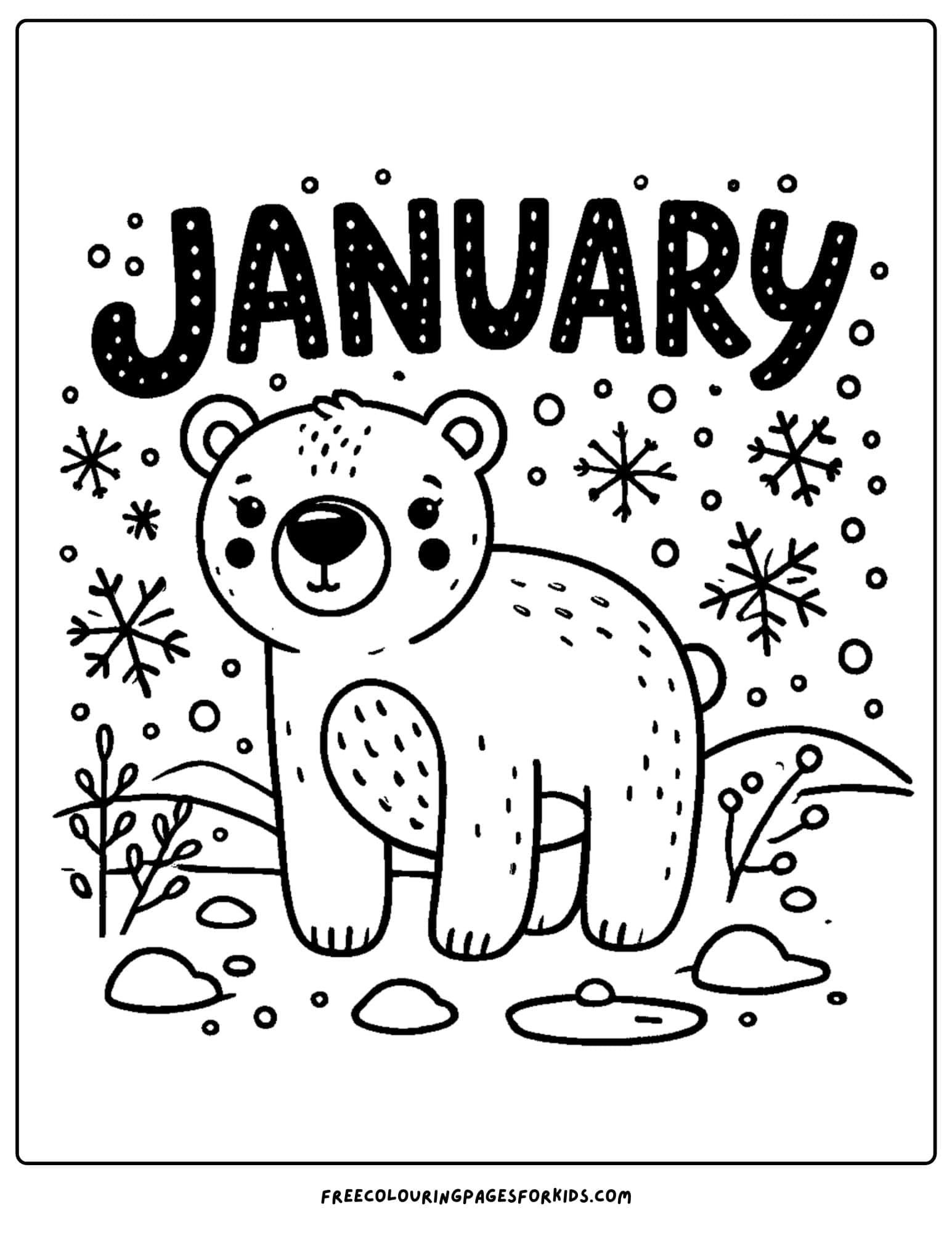 january themed polar bear coloring page