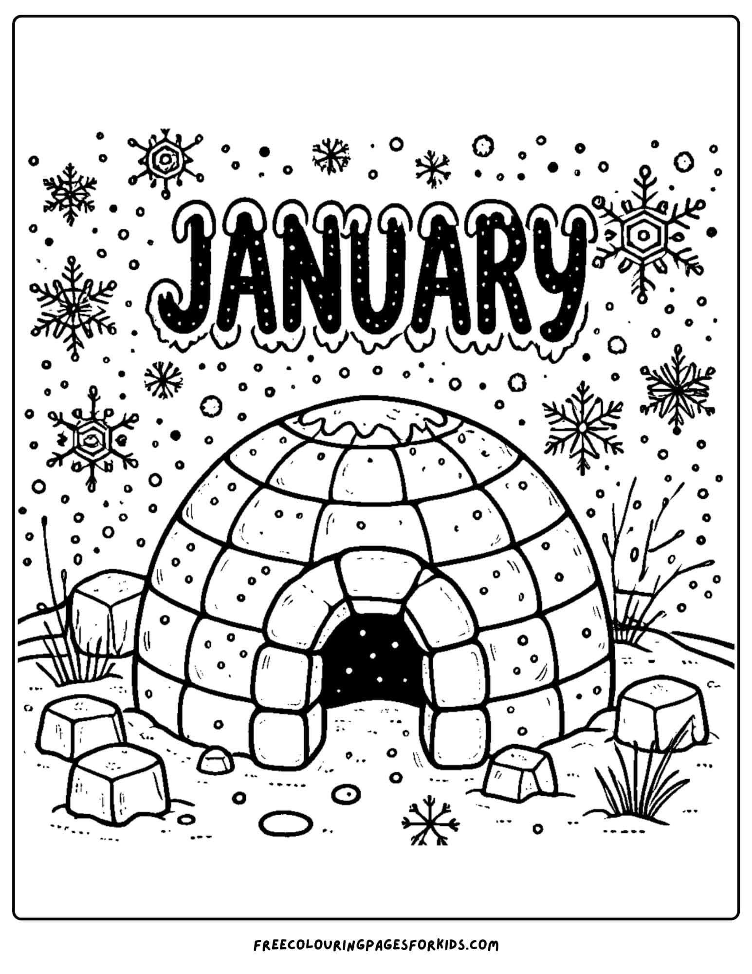 january themed igloo coloring page