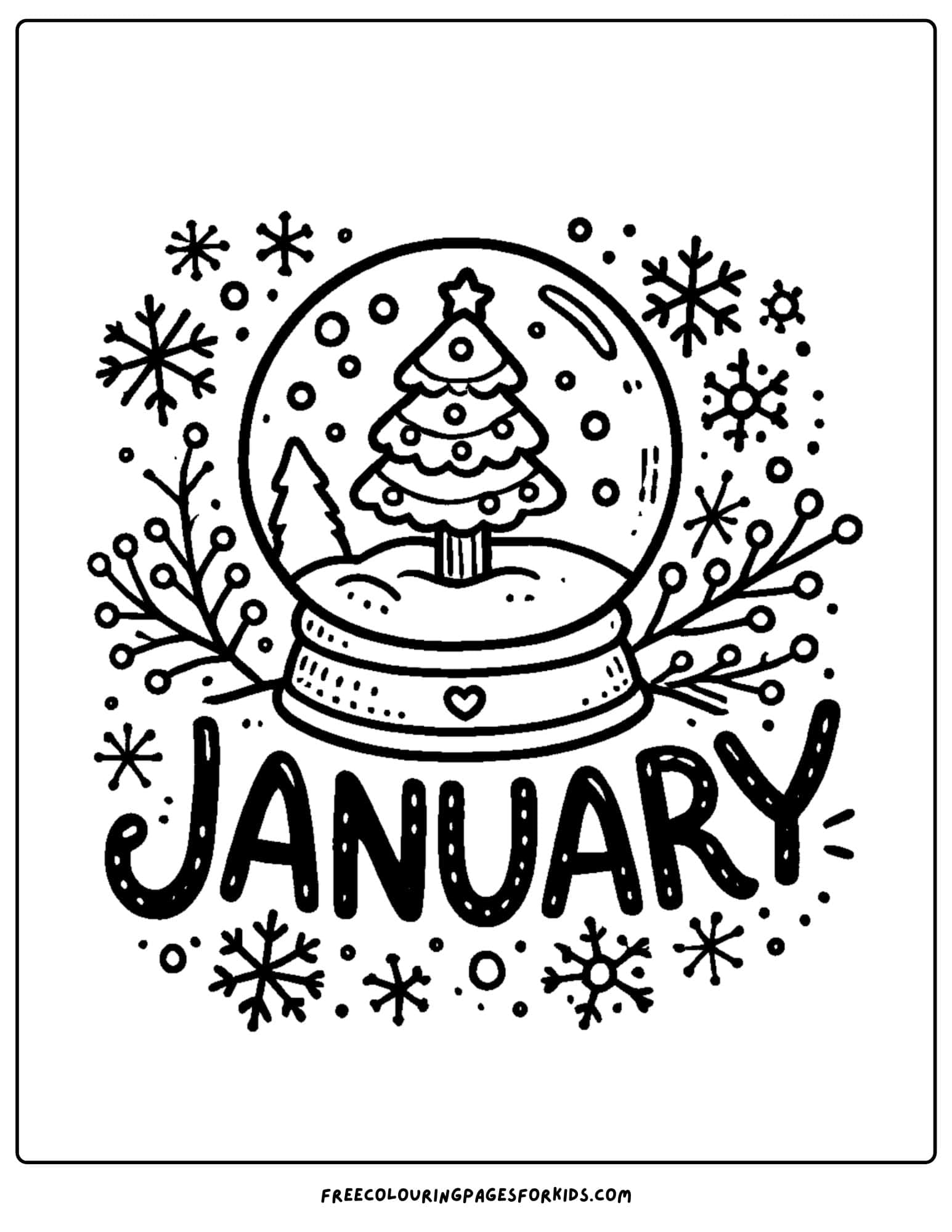 january themed snow globe coloring page