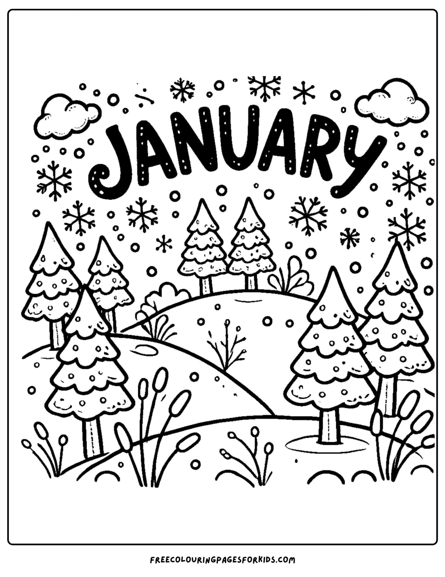 january snowy landscape coloring page