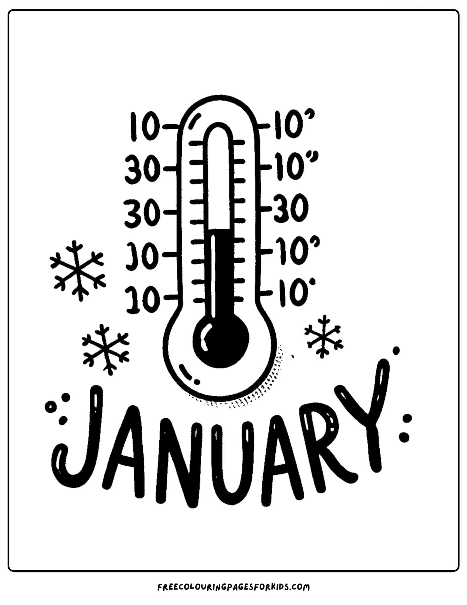 january thermometer showing a cold temperature coloring page