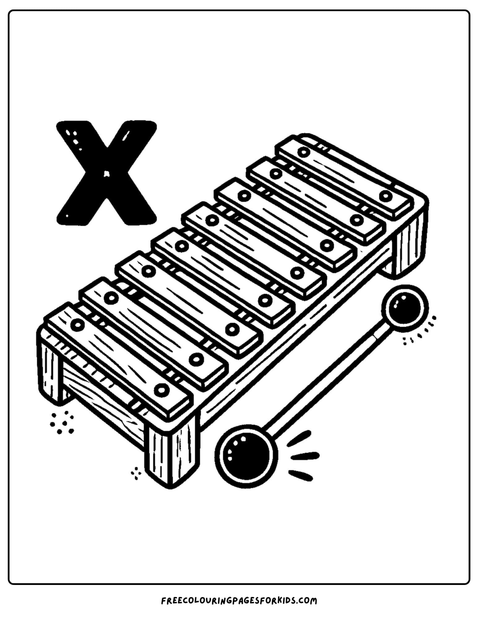 Letter X for xylophone coloring page