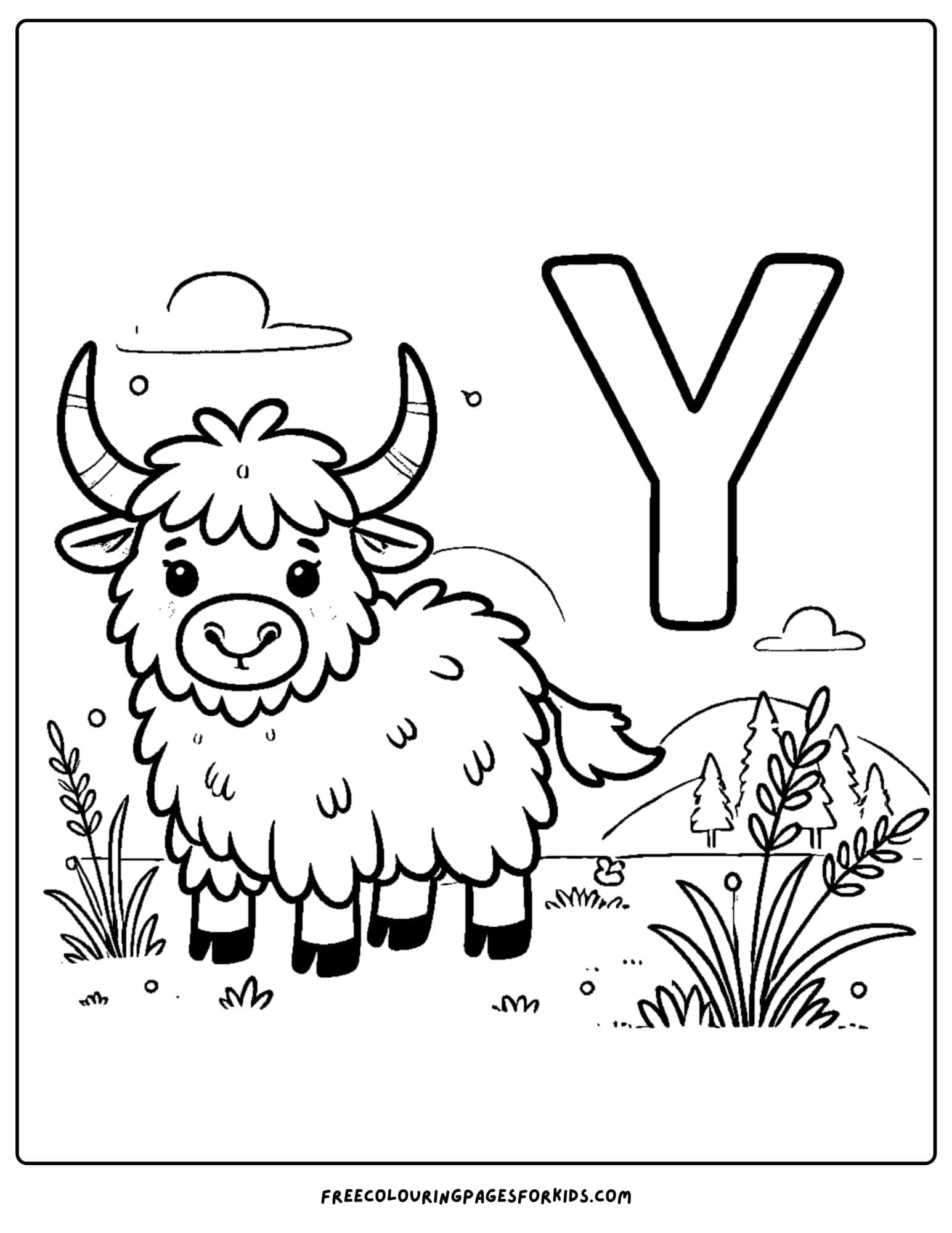 letter y for yak coloring page