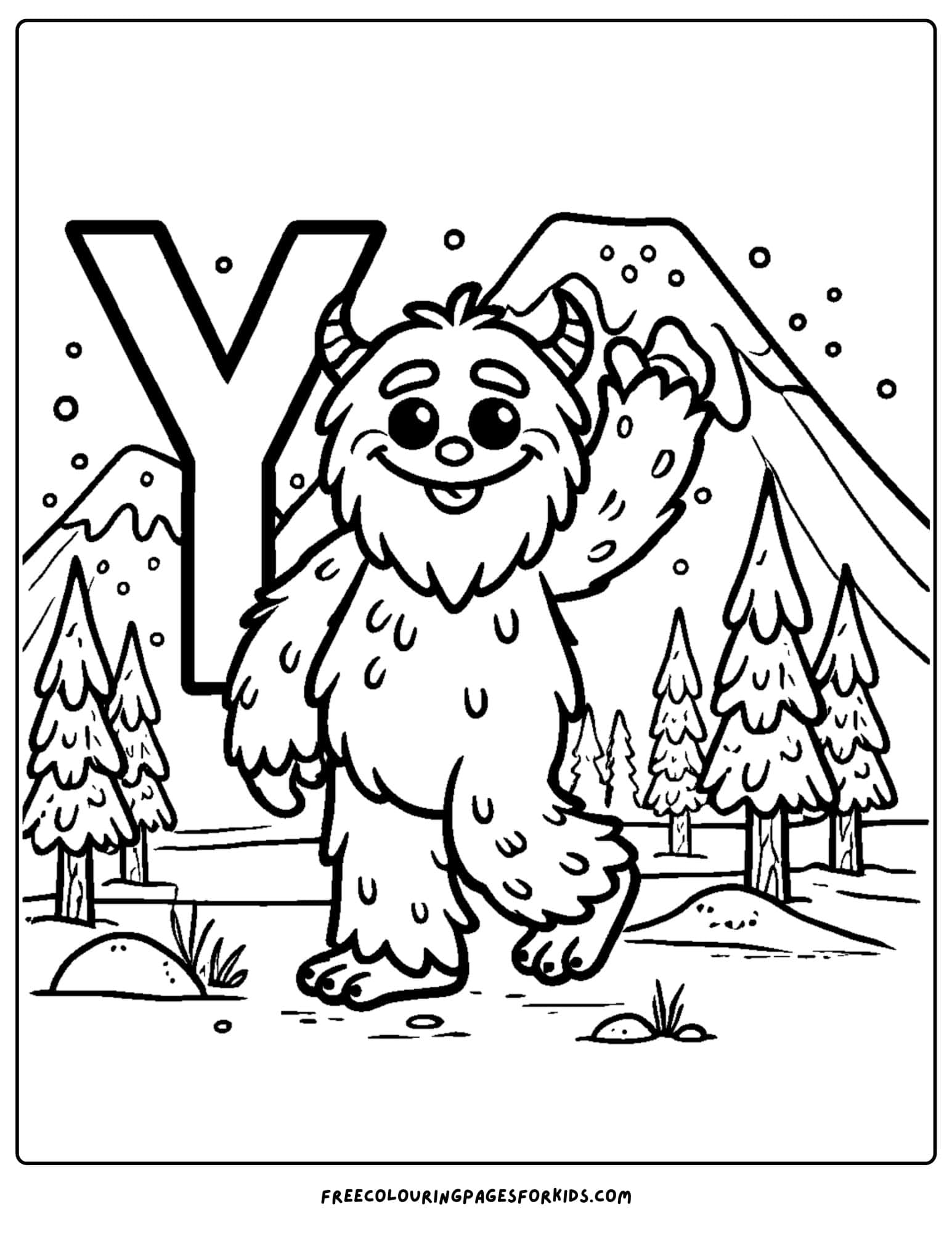 letter y for yeti coloring page