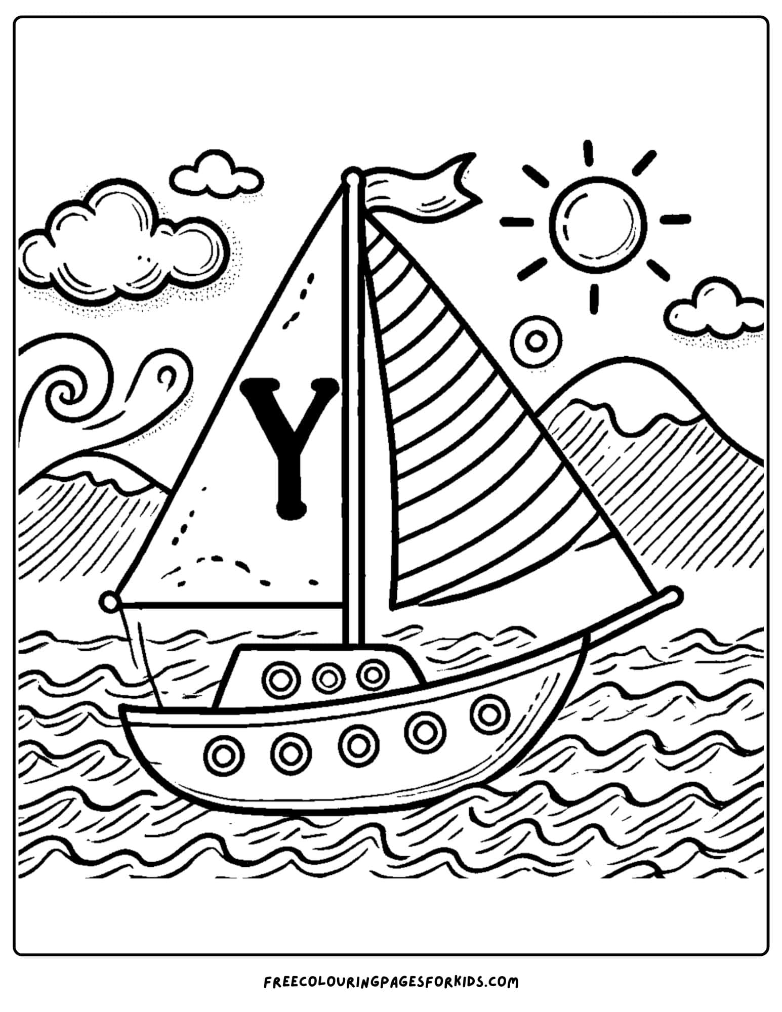 letter y for yacht coloring page