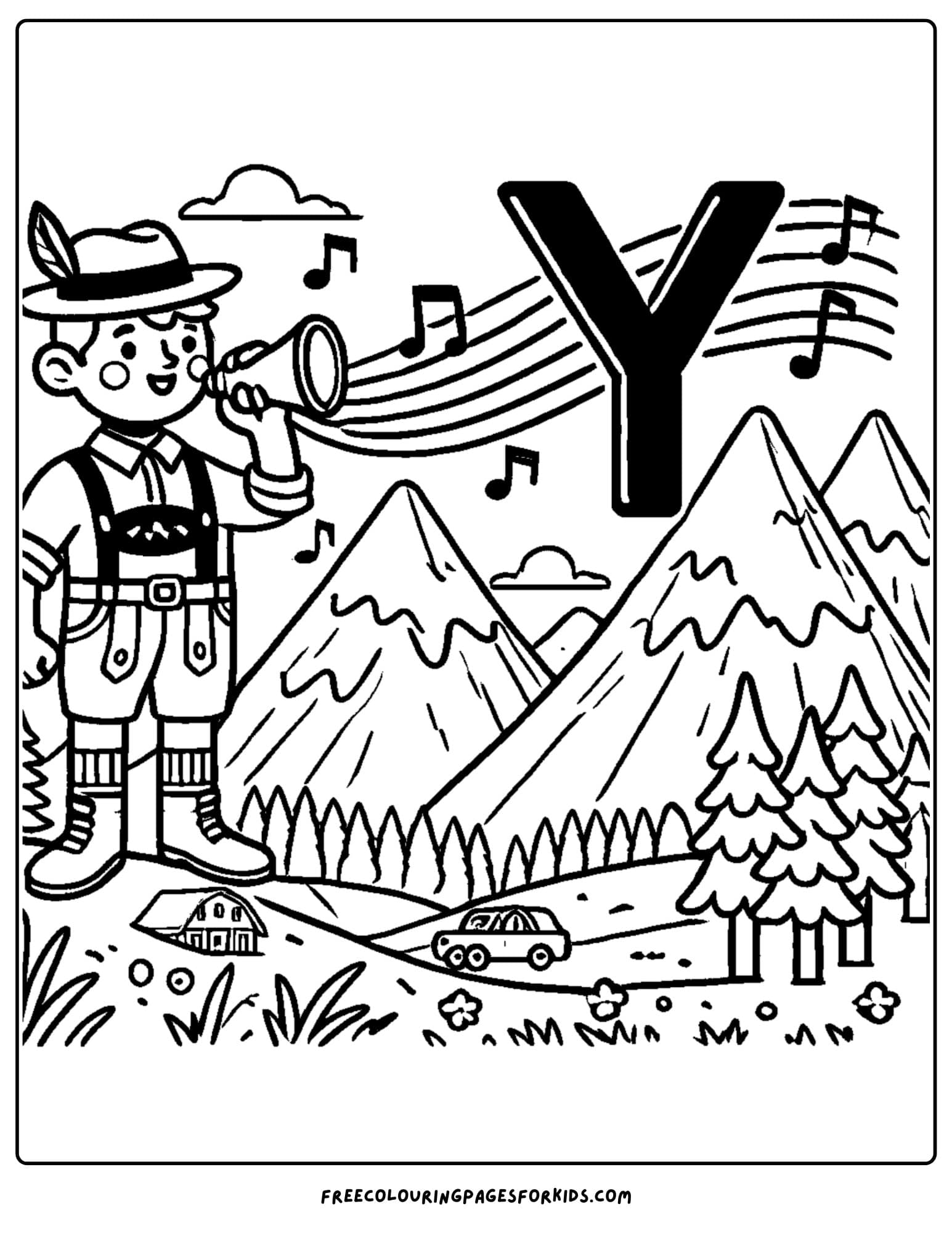 letter y for yodeling coloring page