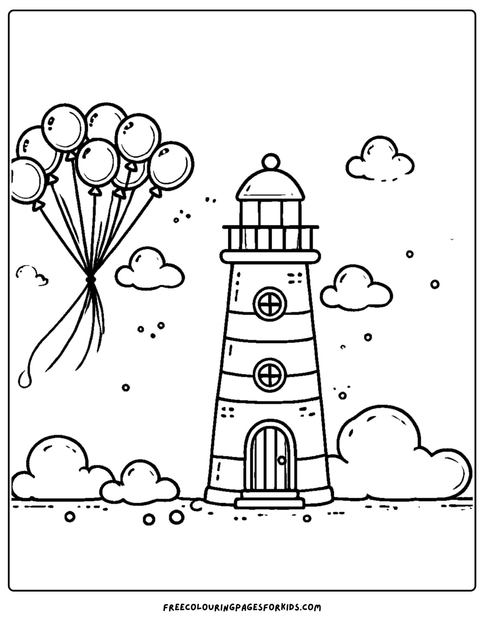 lighthouse with balloons coloring page