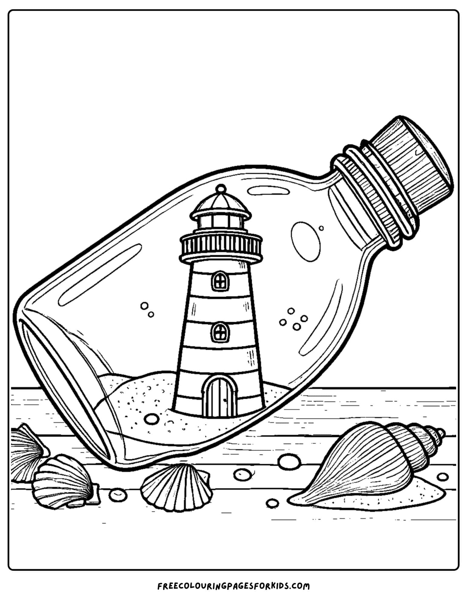 lighthouse in a minature bottle coloring page