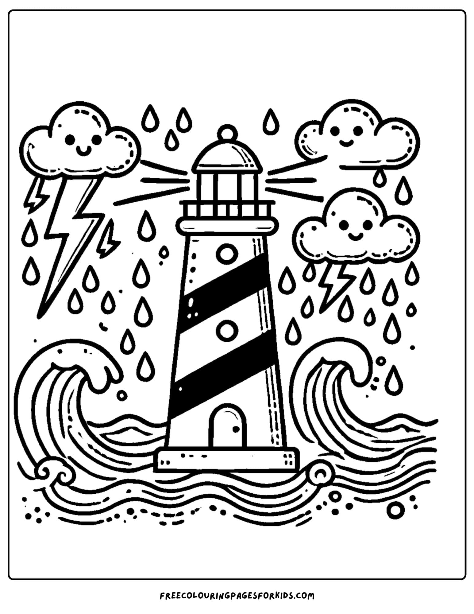 lighthouse and stormy seas coloring page