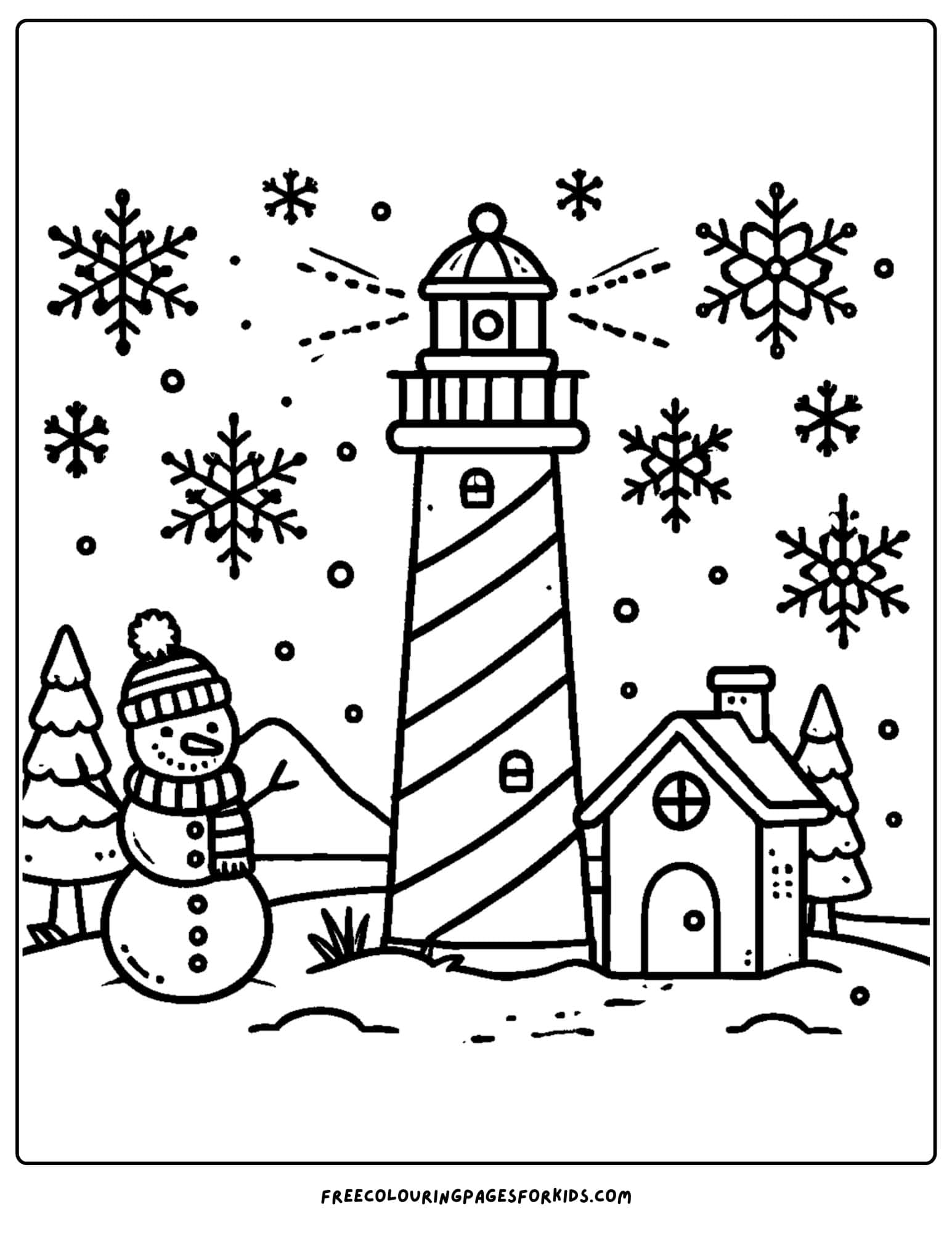 lighthouse in winter weather coloring page