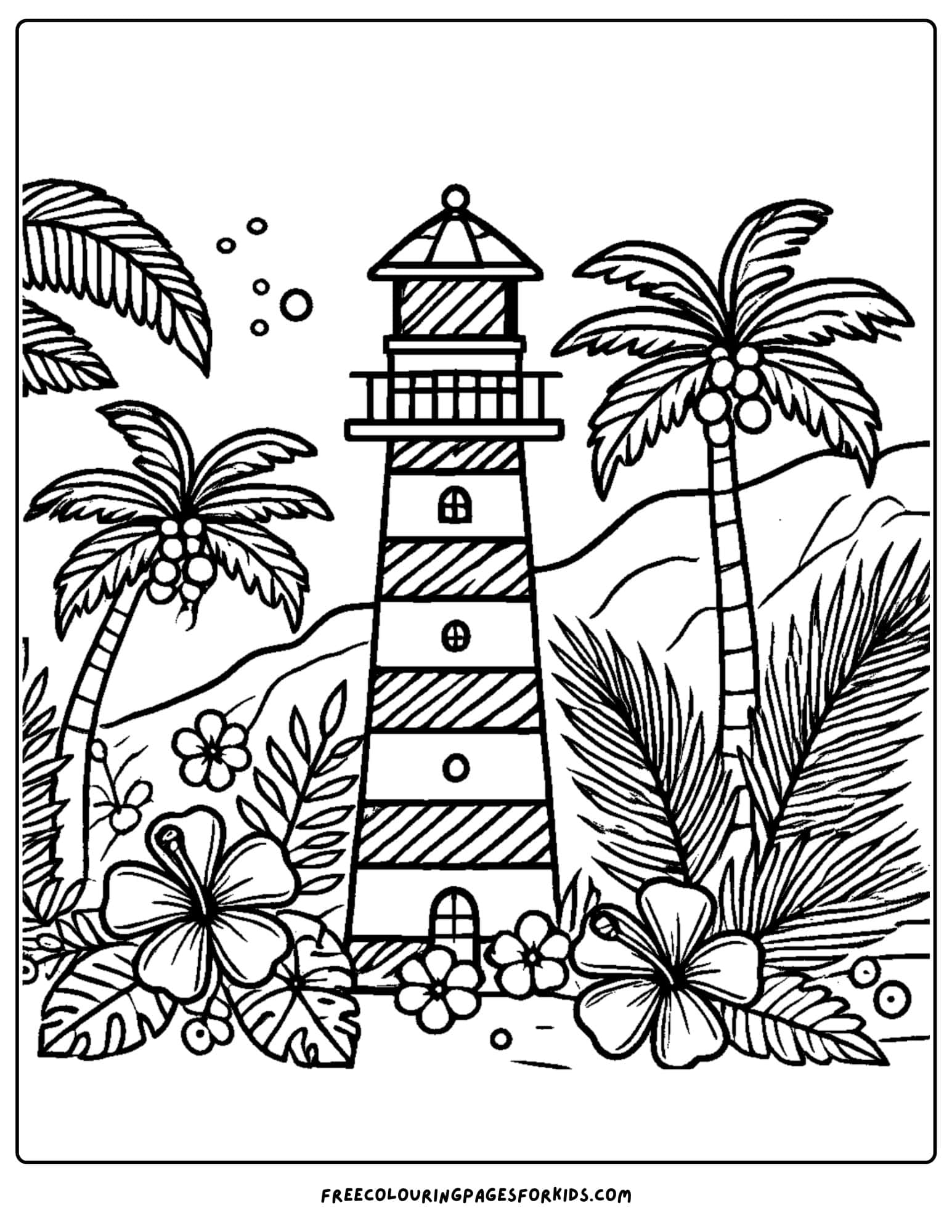 lighthouse on a tropical island coloring page