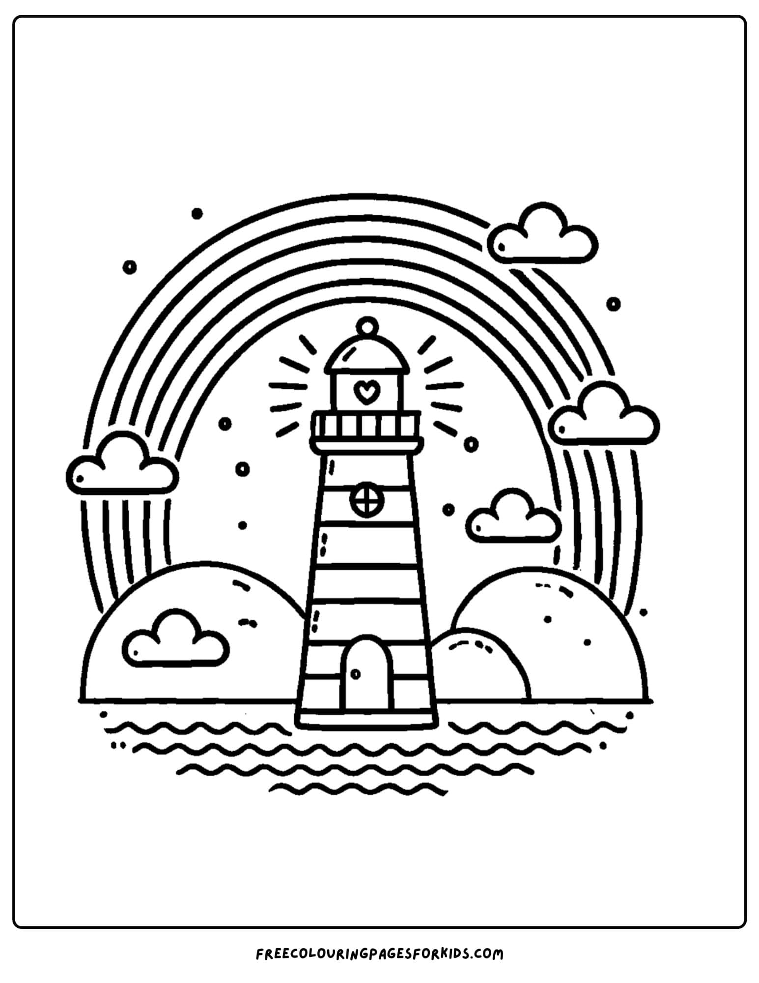 lighthouse under a rainbow coloring page