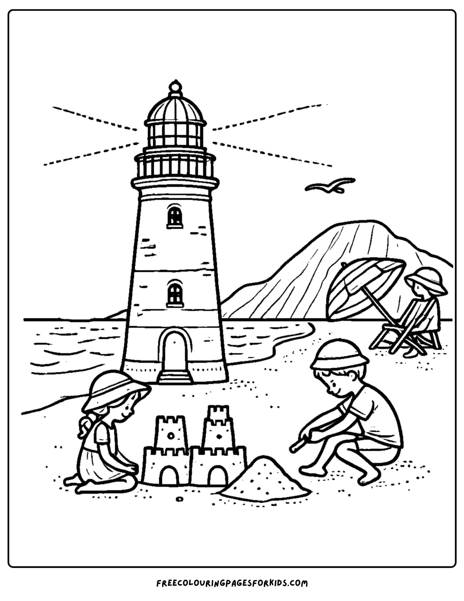 lighthouse at the beach coloring page