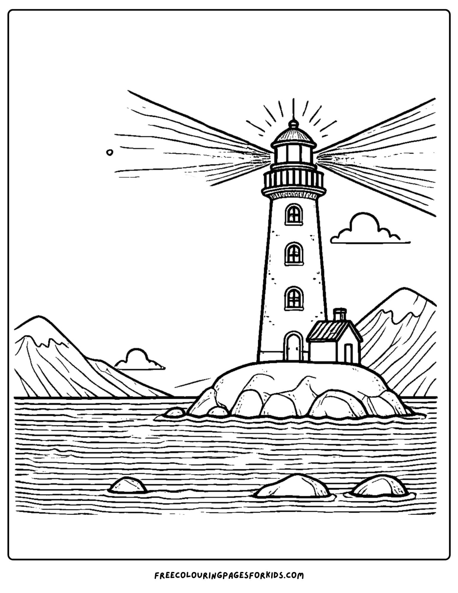 lighthouse with a coastal view coloring page