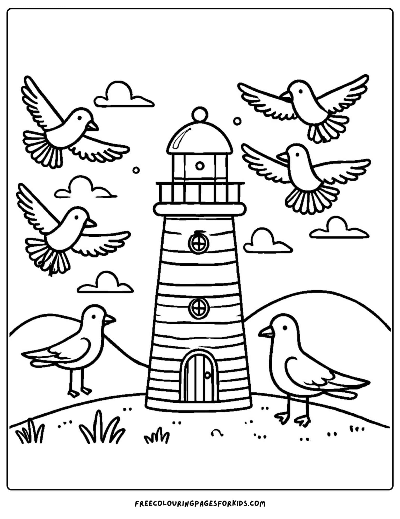 lighthouse and seagulls coloring page