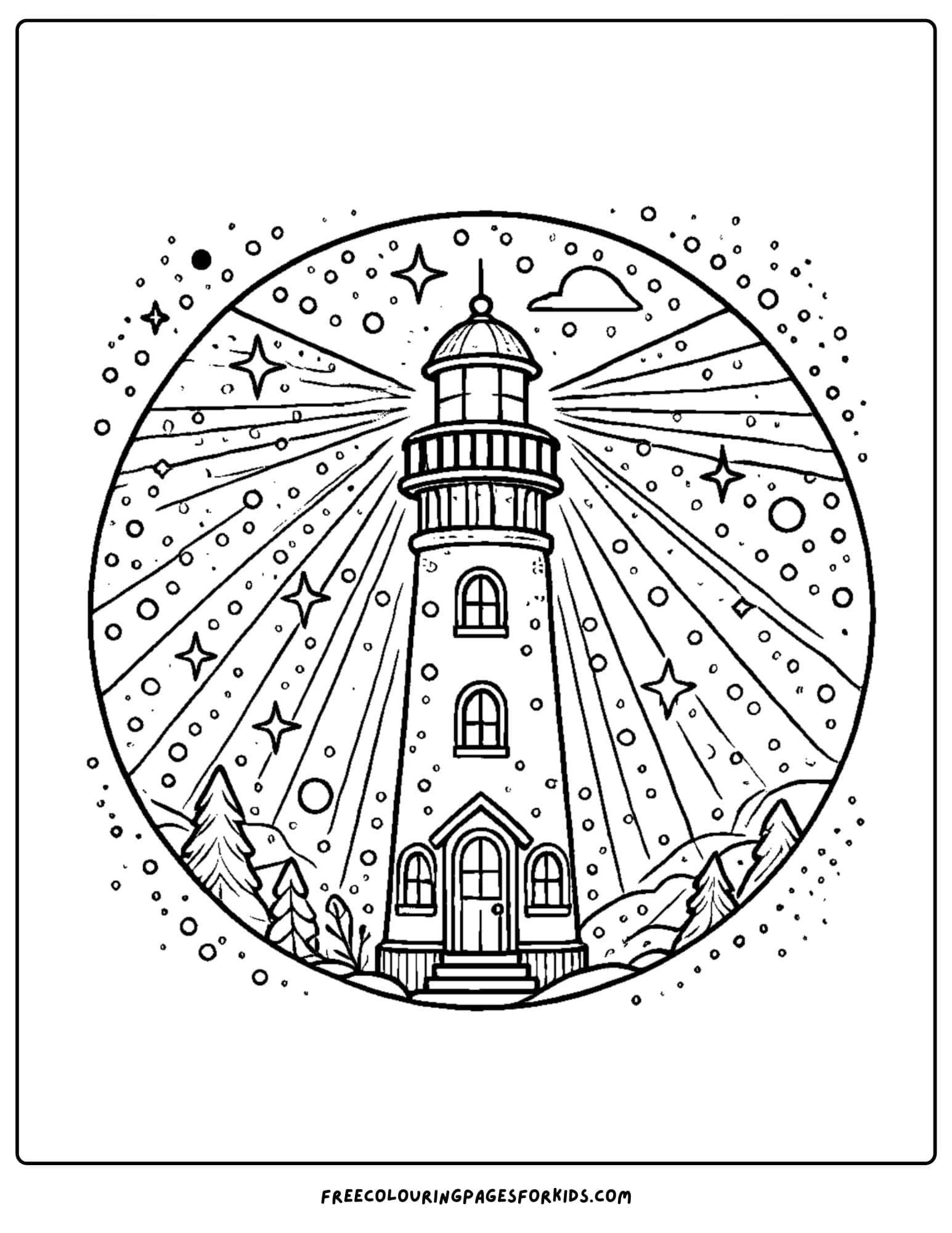 lighthouse and stars coloring page