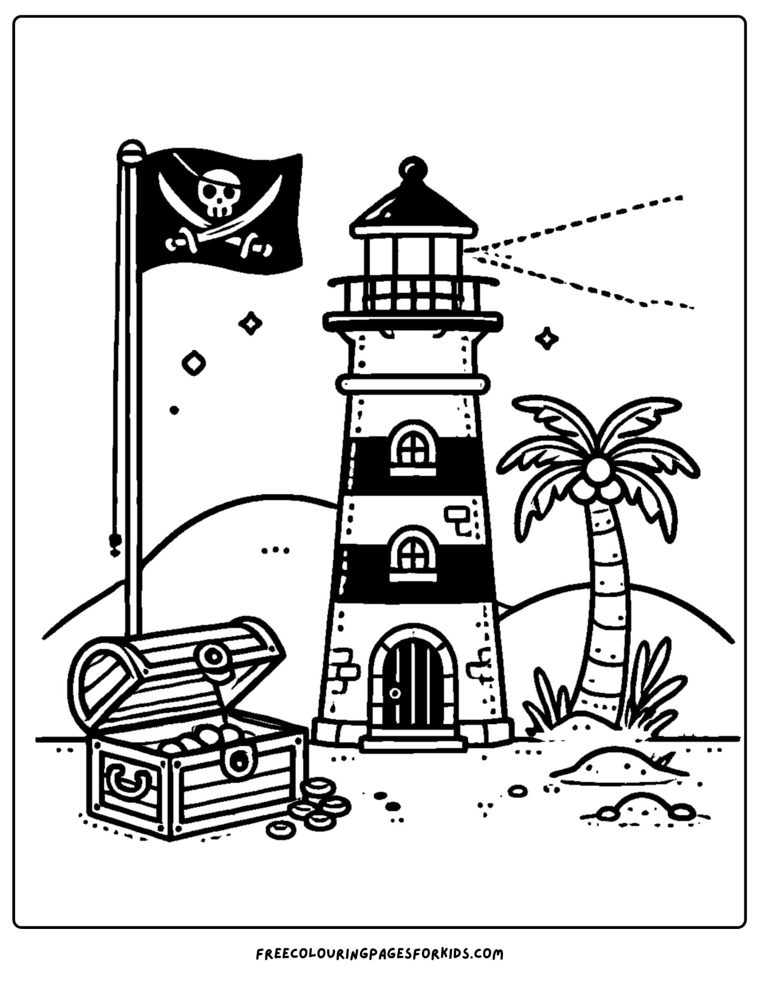 lighthouse on a pirate island coloring page