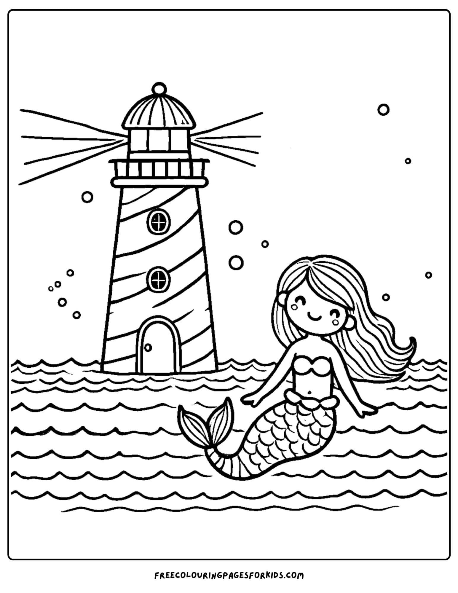 lighthouse with a mermaid coloring page