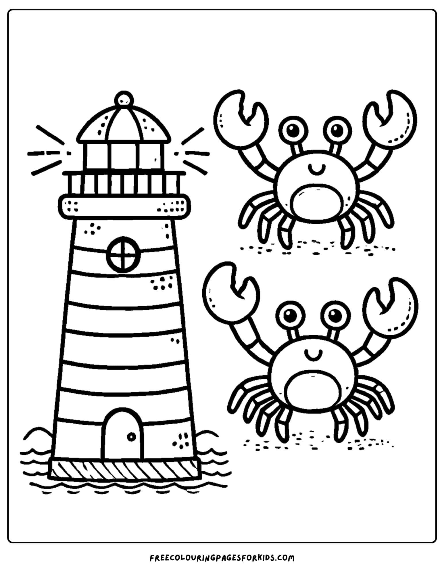 lighthouse with some crabs coloring page