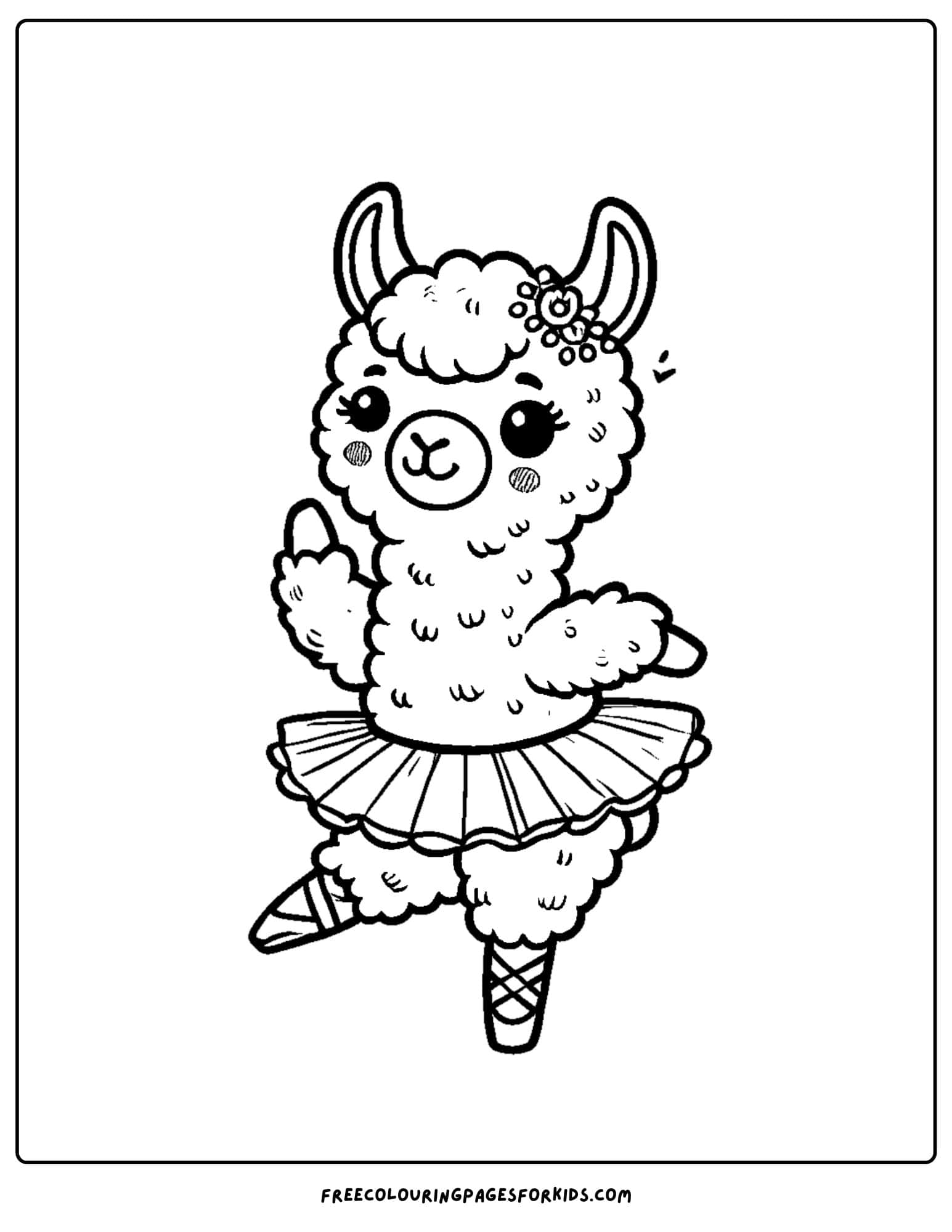 llama doing ballet wearing a tutu coloring page