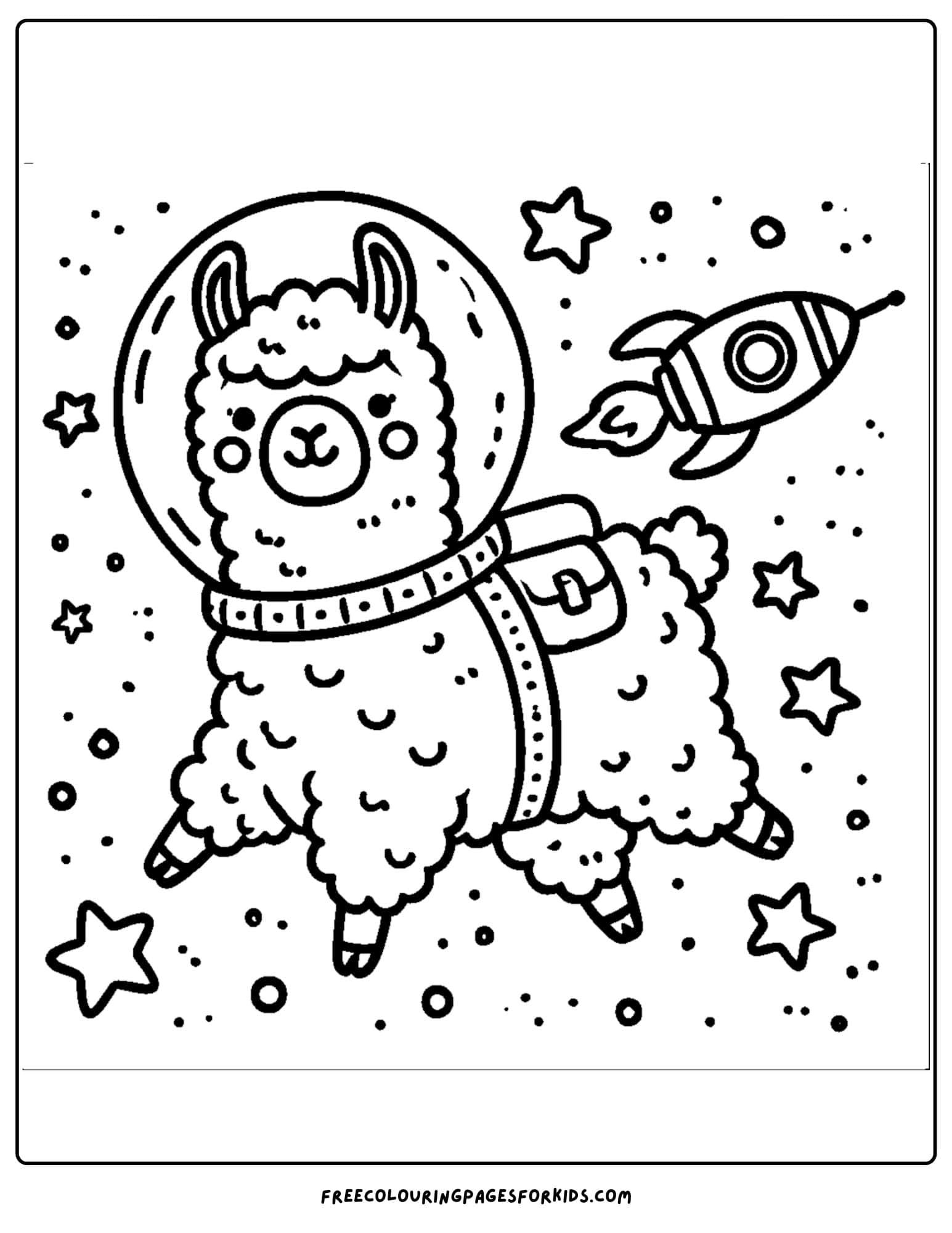 llama as an astronaut in space coloring page