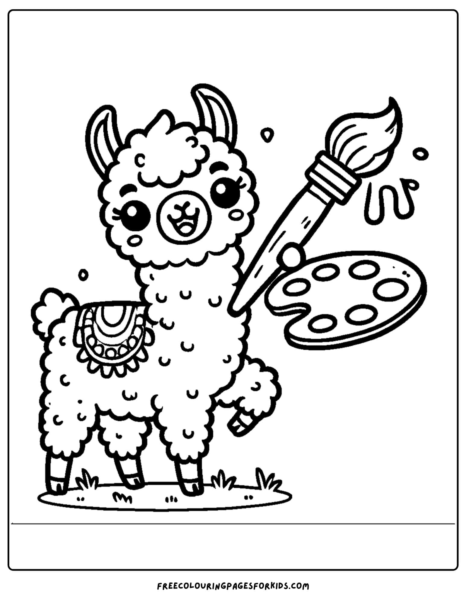 llama being an artist painting coloring page