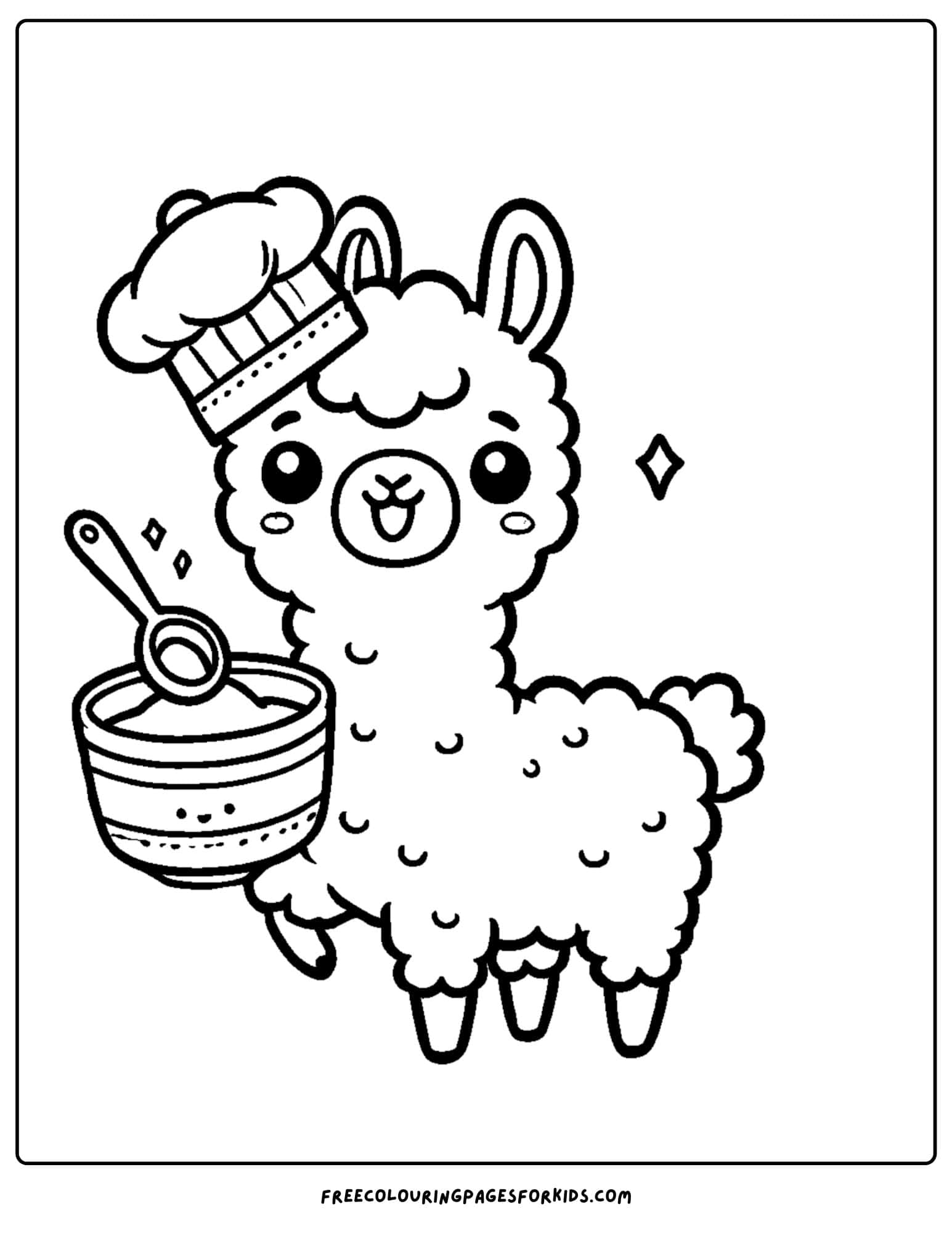 llama wearing a chef hat coloring page